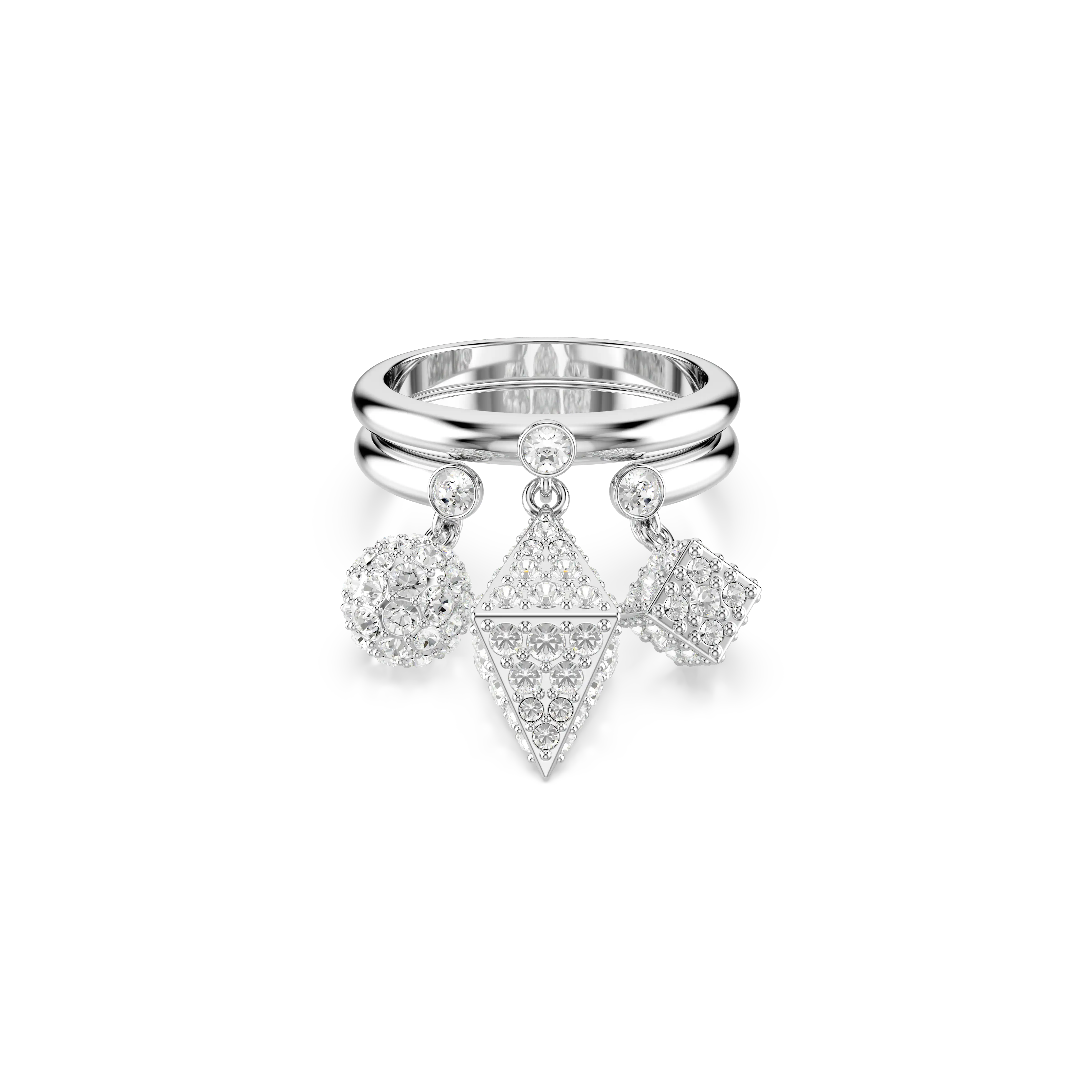 Dextera ring Set (2)/Sphere and cube/White/Rhodium plated