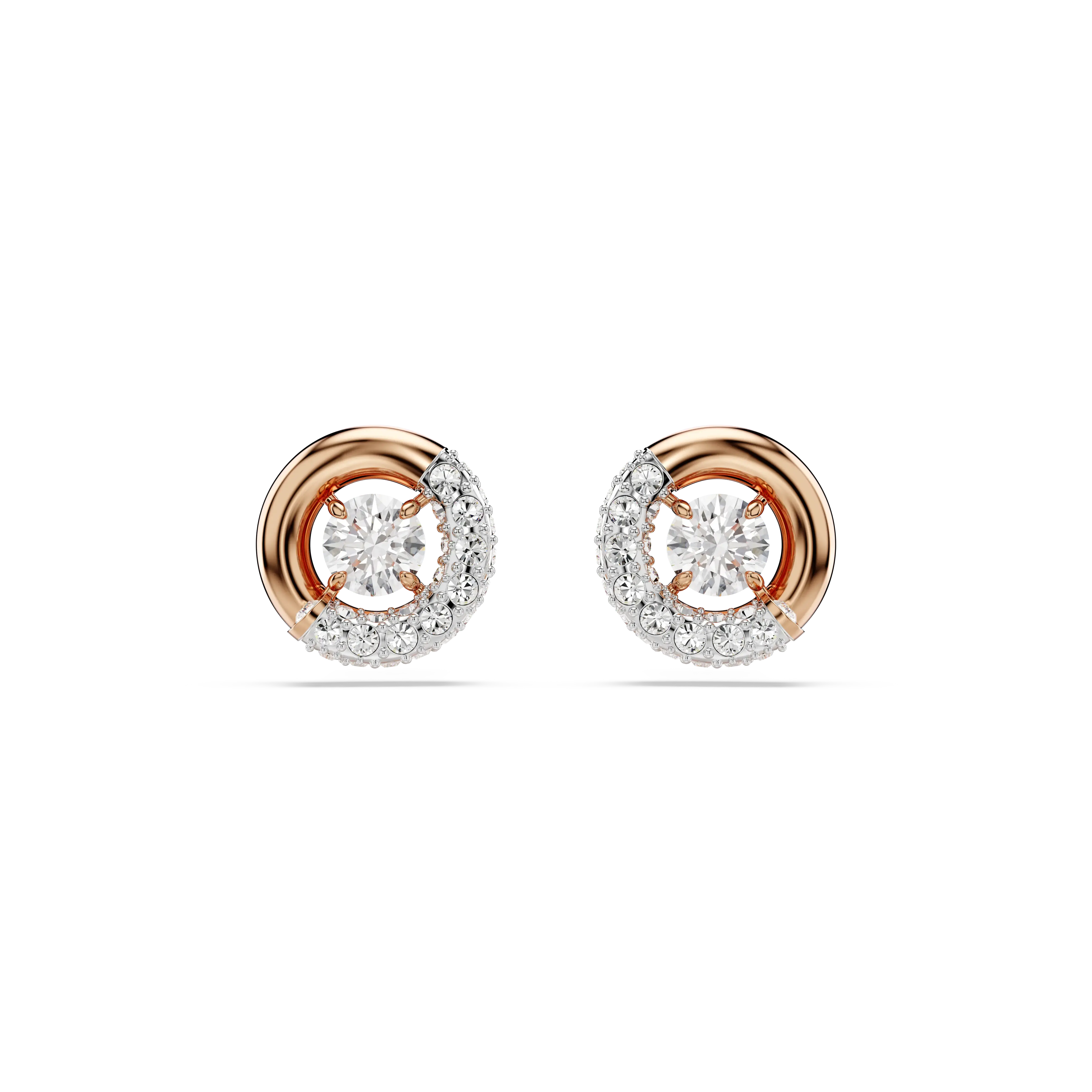 Dextera stud earrings Round cut/White/Rose gold-tone plated