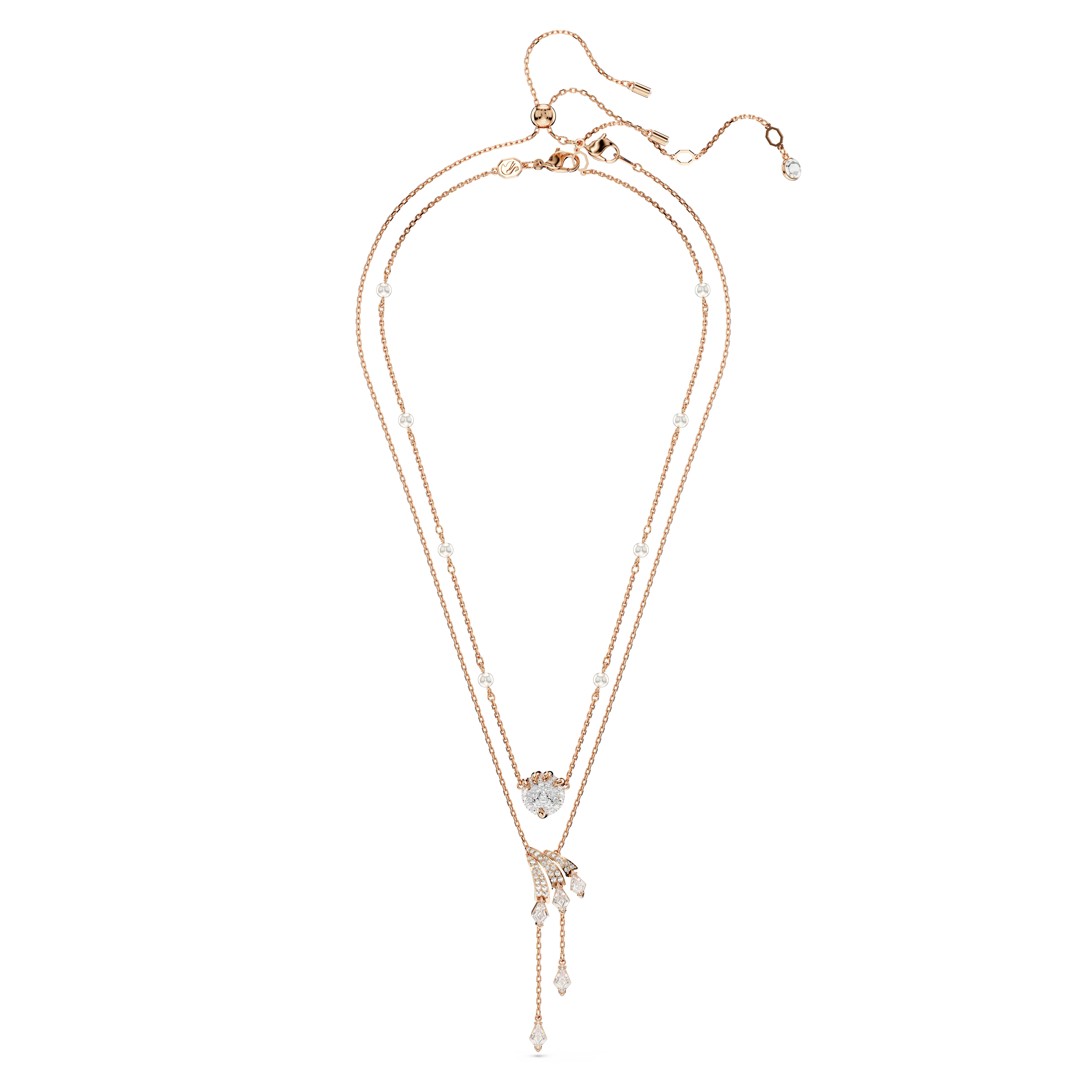 Dragon & Phoenix necklace Set (2)/Crystal pearl/Dragon’s claw/White/Rose gold-tone plated