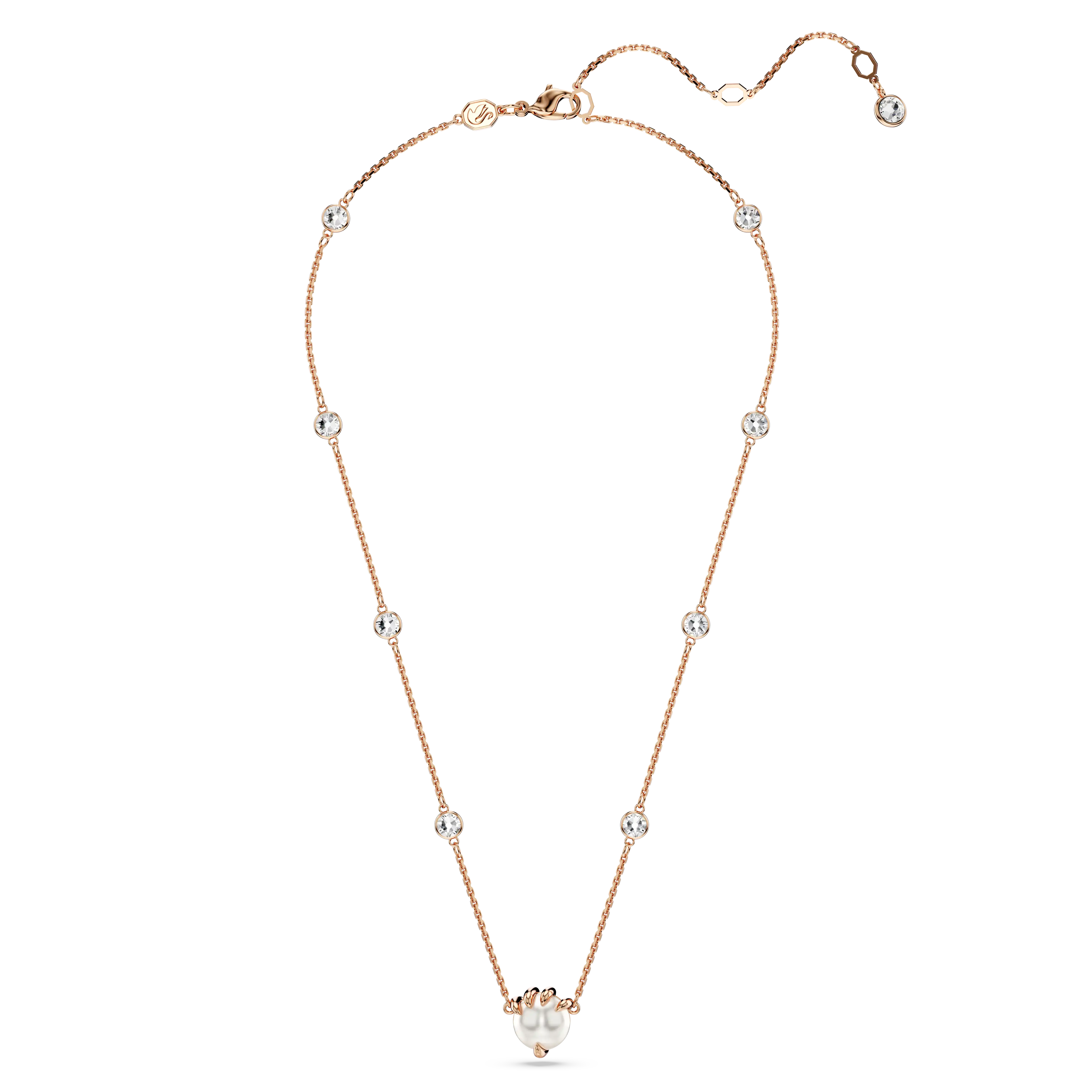 Dragon & Phoenix pendant Crystal pearls/Dragon’s claw/White/Rose gold-tone plated