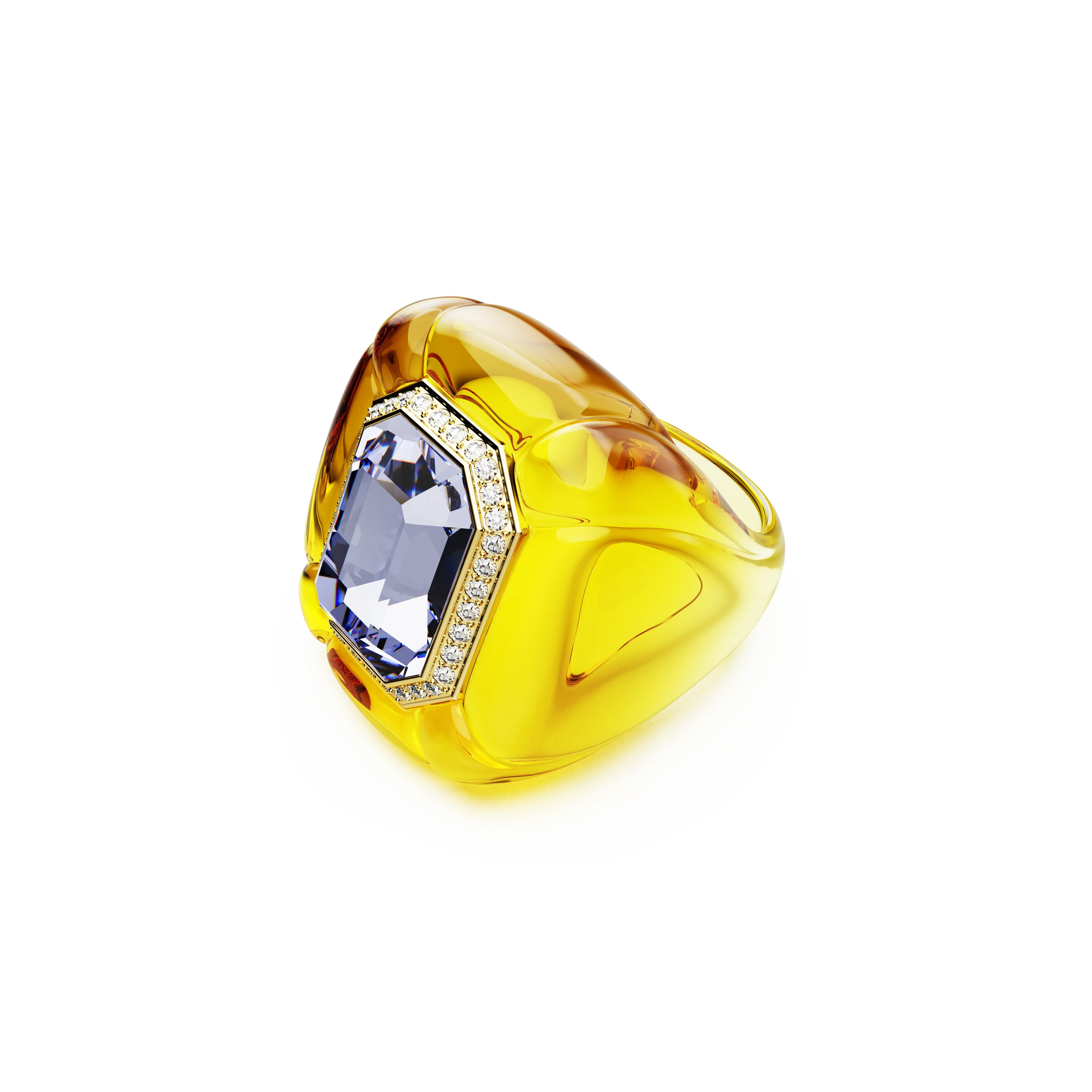 Dulcis cocktail ring Cushion cut/Pavé/Yellow