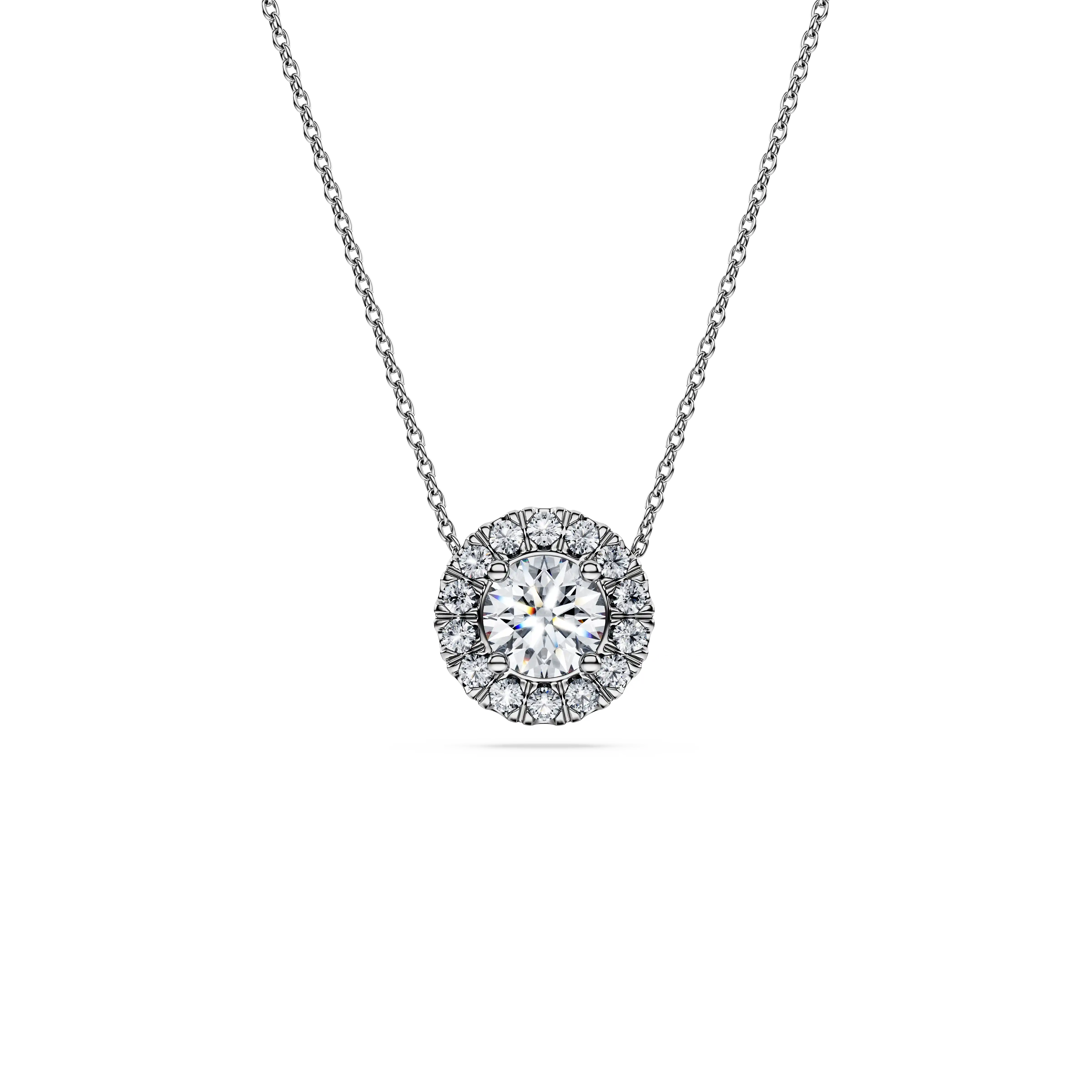 Eternity halo solitaire pendant Lab-grown diamonds 1 ct tw/Round shape/14K white gold