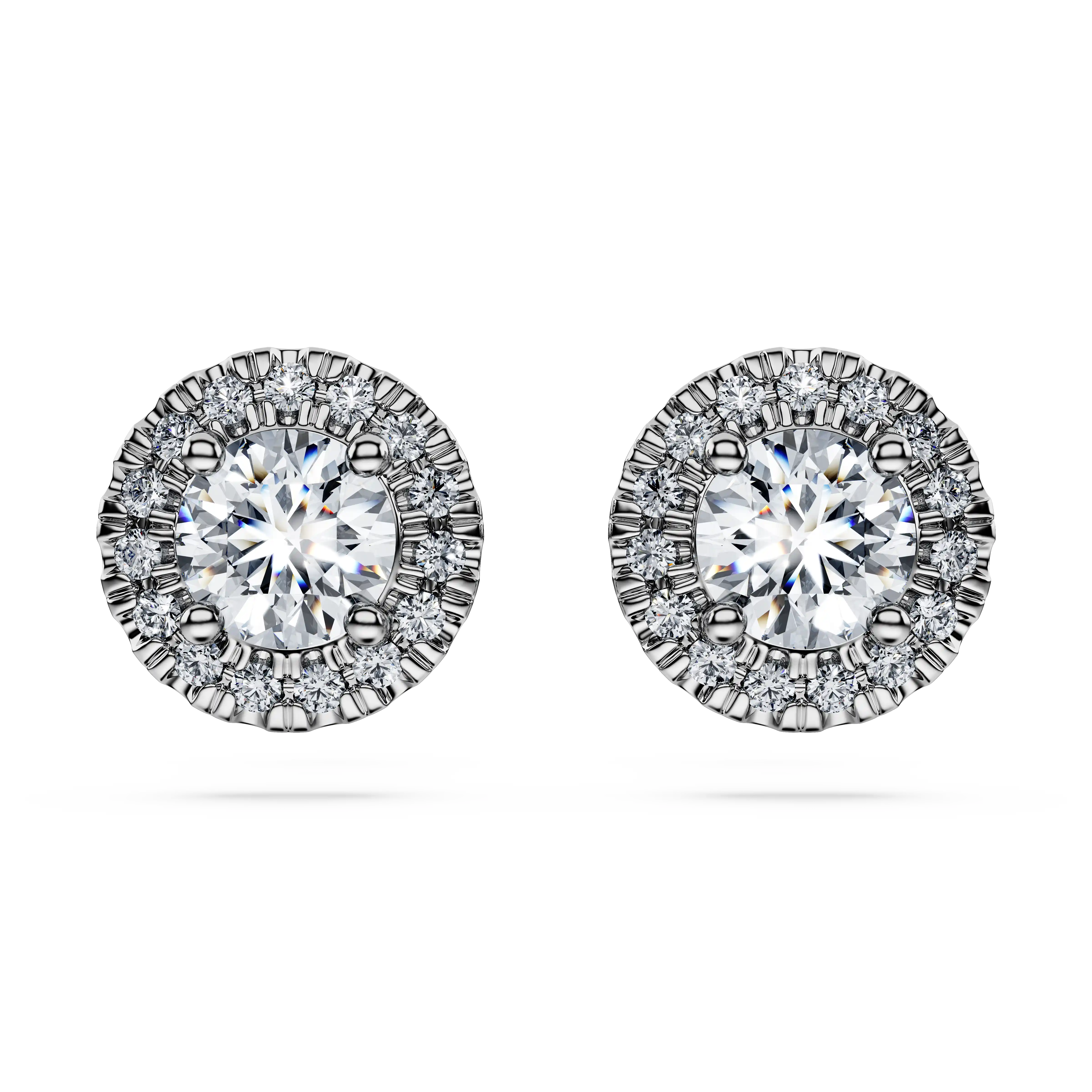 Eternity halo stud earrings Lab-grown diamonds 1.25 ct tw/Round shape/14K white gold