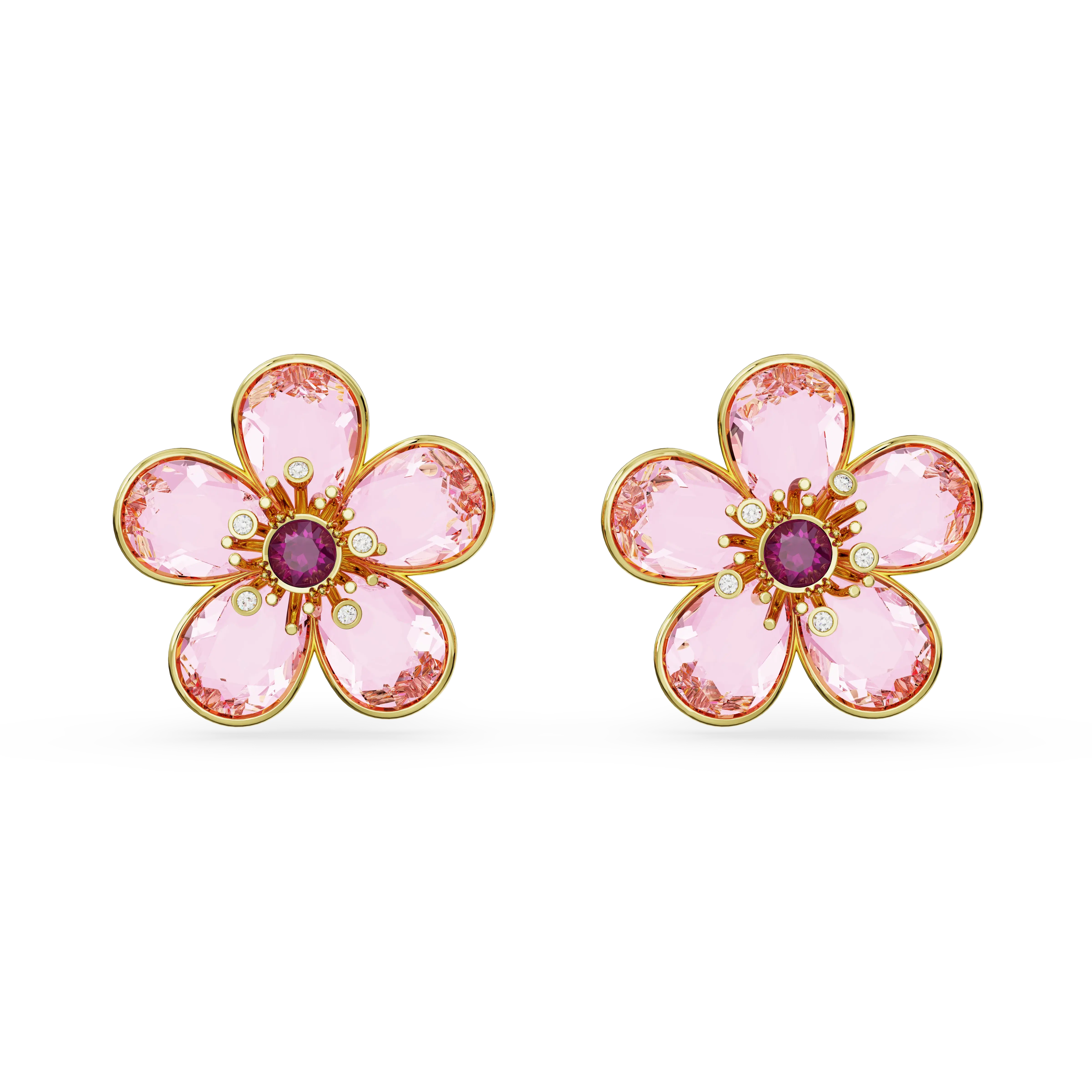 Florere stud earrings Flower/Pink/Gold-tone plated