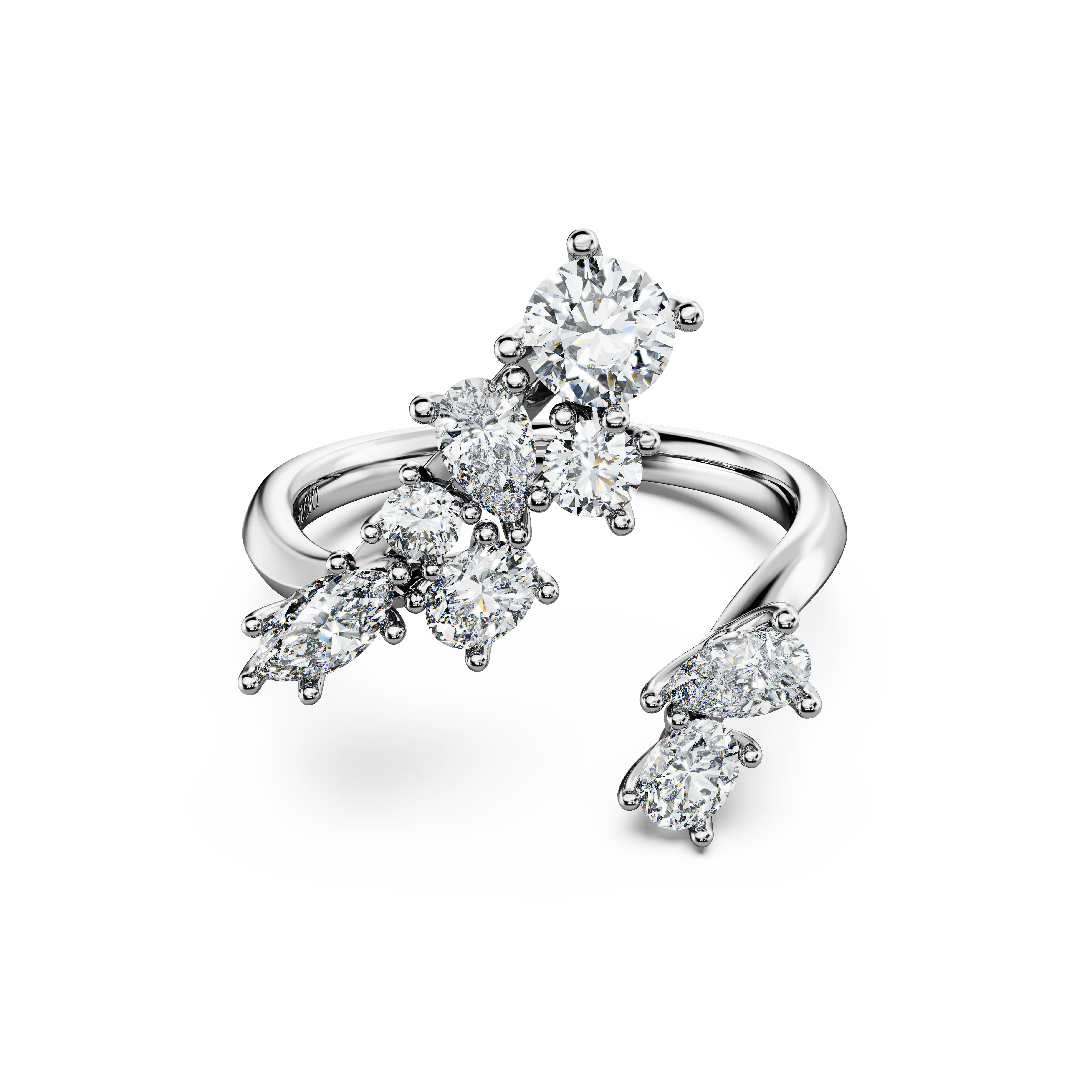 Galaxy bypass ring Lab-grown diamonds 1.25 ct tw/Mixed shapes/14K white gold