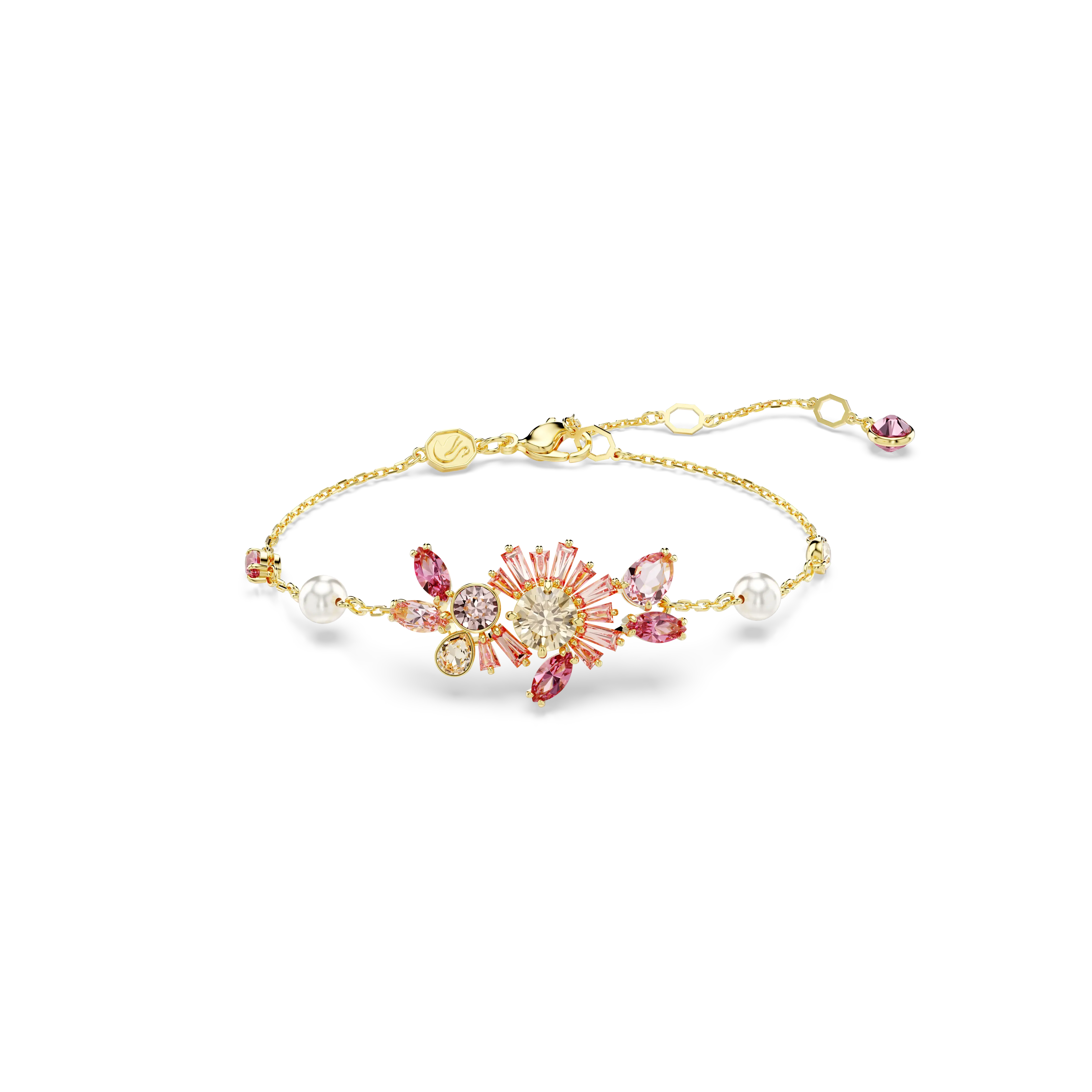 Gema bracelet Crystal pearl/Mixed cuts/Flower/Pink/Gold-tone plated