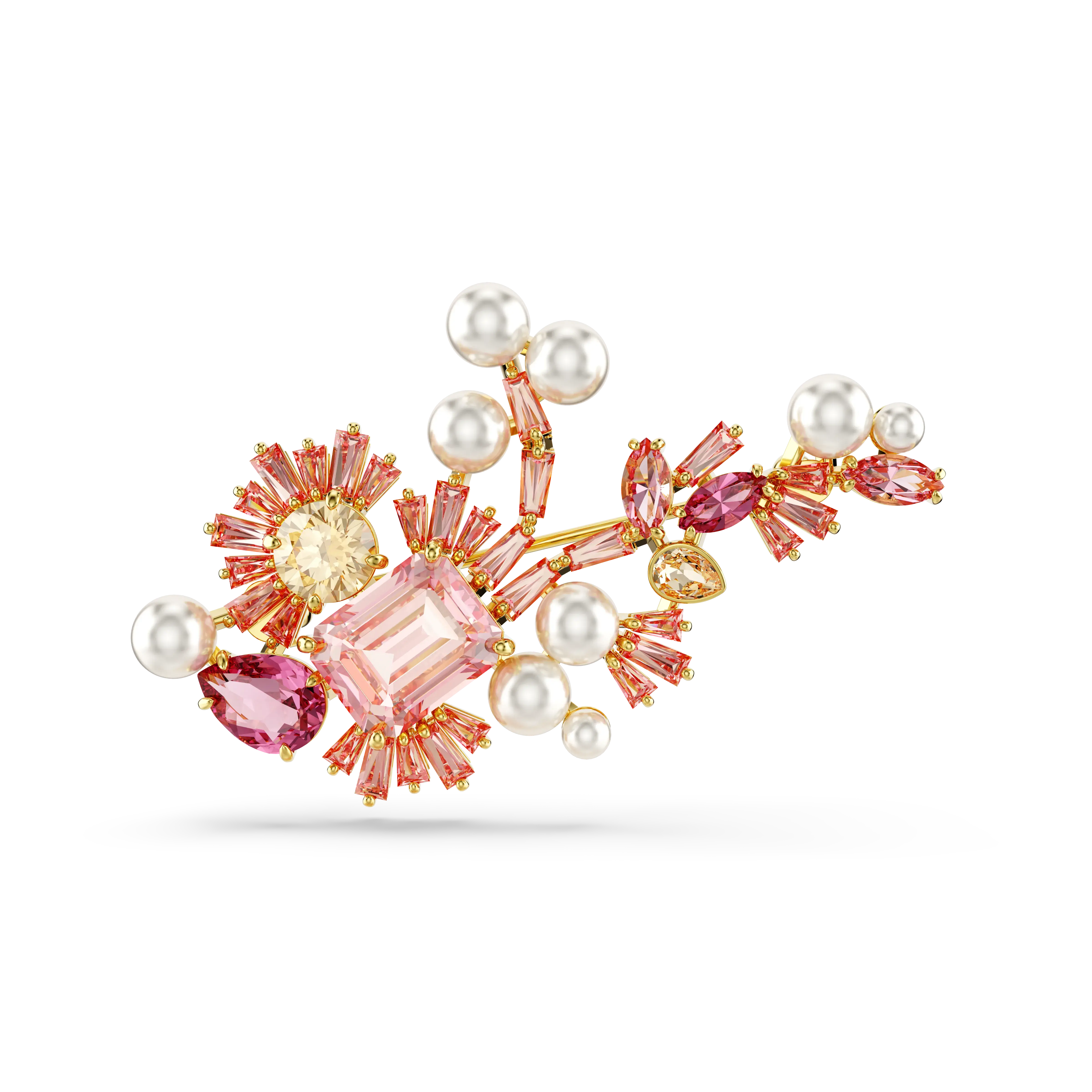 Gema brooch Crystal pearl/Mixed cuts/Flower/Pink/Gold-tone plated