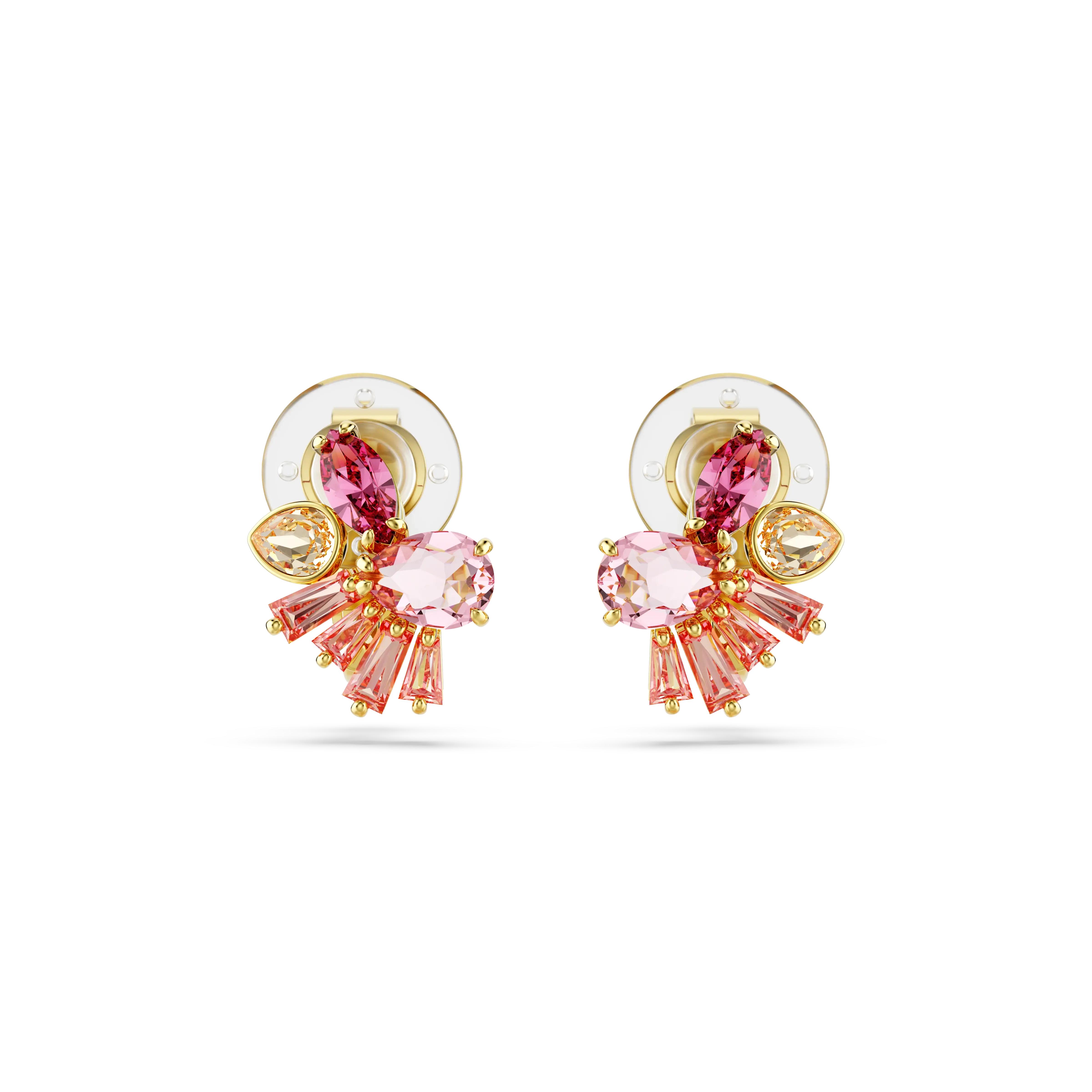 Gema clip earrings Mixed cuts/Flower/Pink/Gold-tone plated