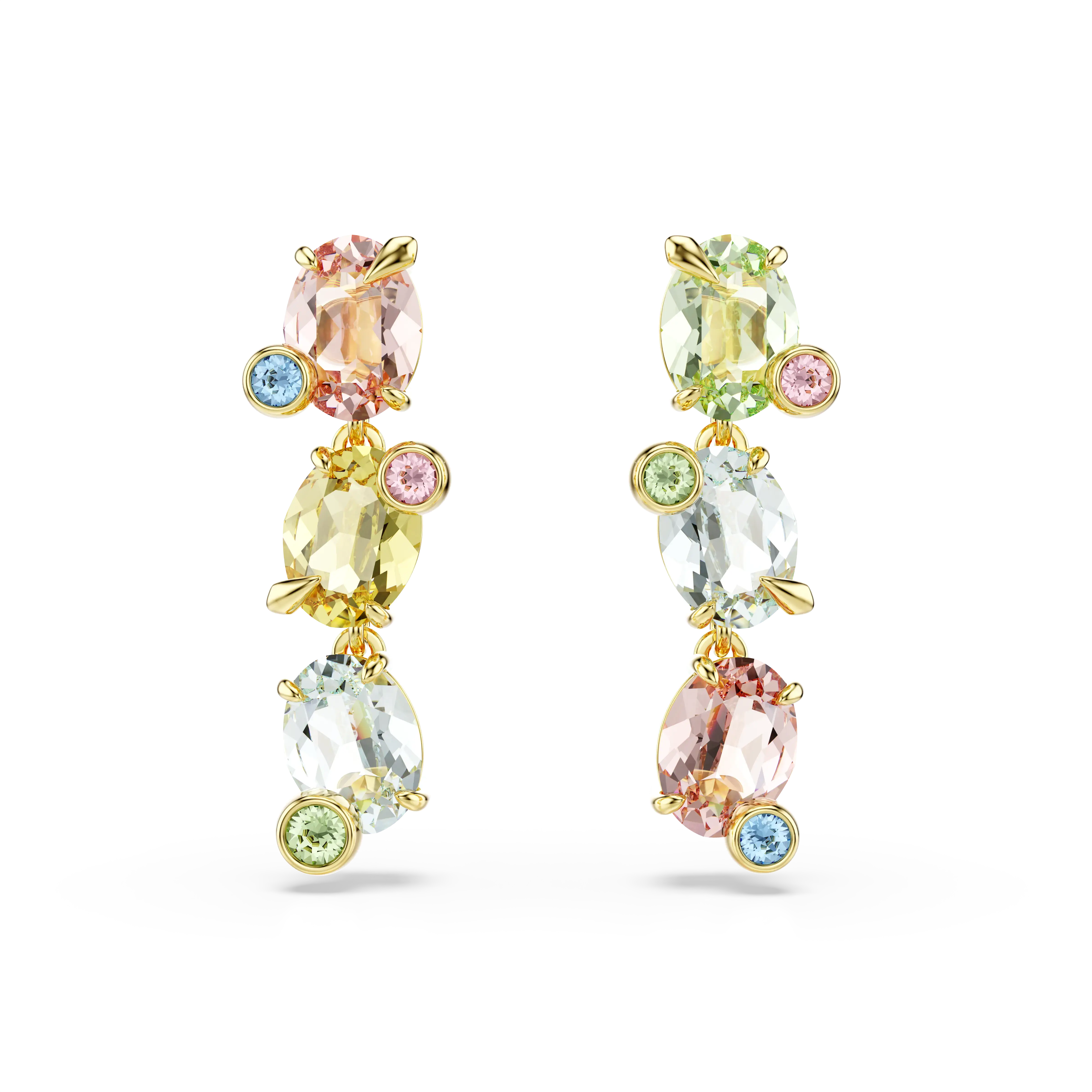Gema drop earrings Asymmetrical design/Mixed cuts/Multicolored/Gold-tone plated