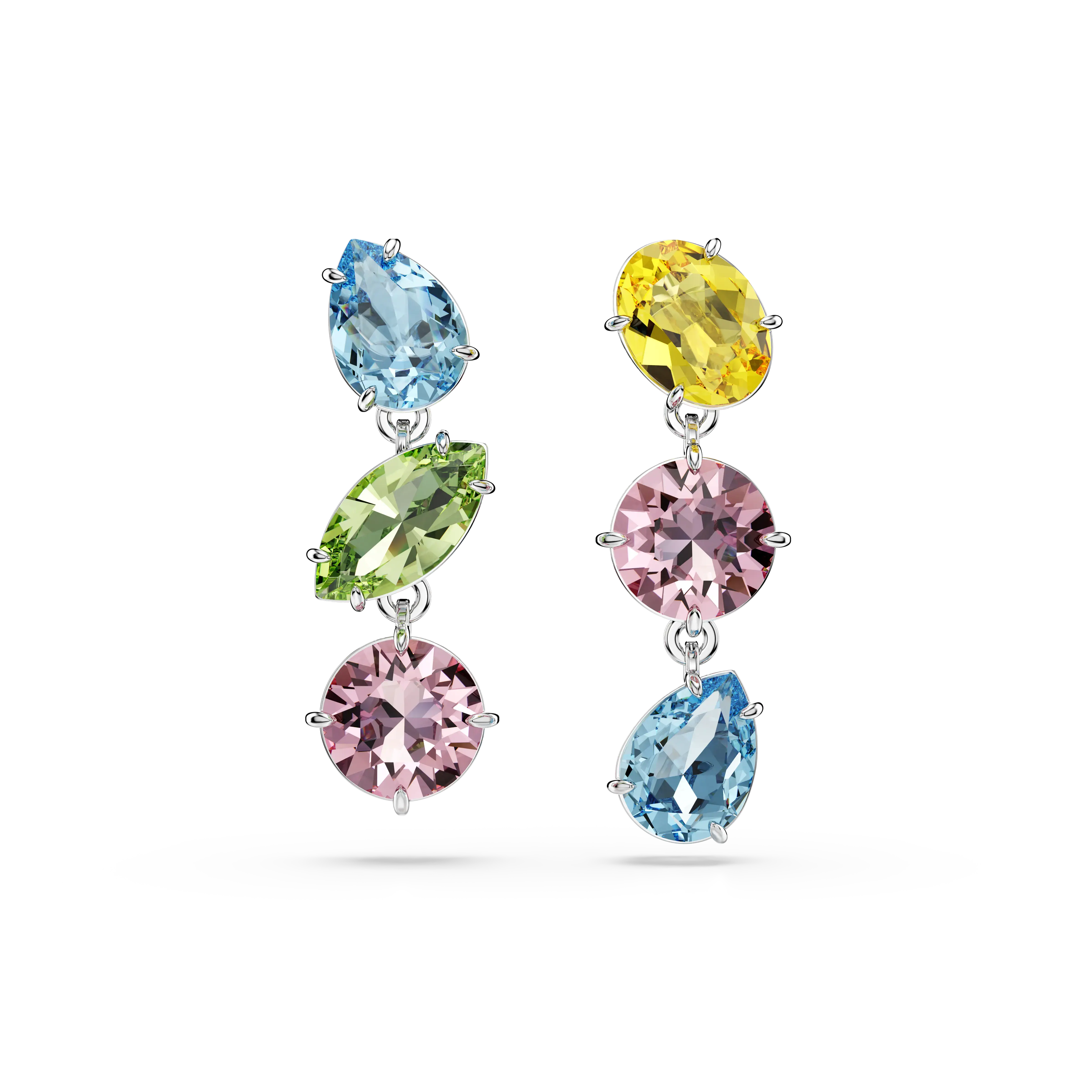 Gema drop earrings Asymmetrical design/Mixed cuts/Multicolored/Rhodium plated