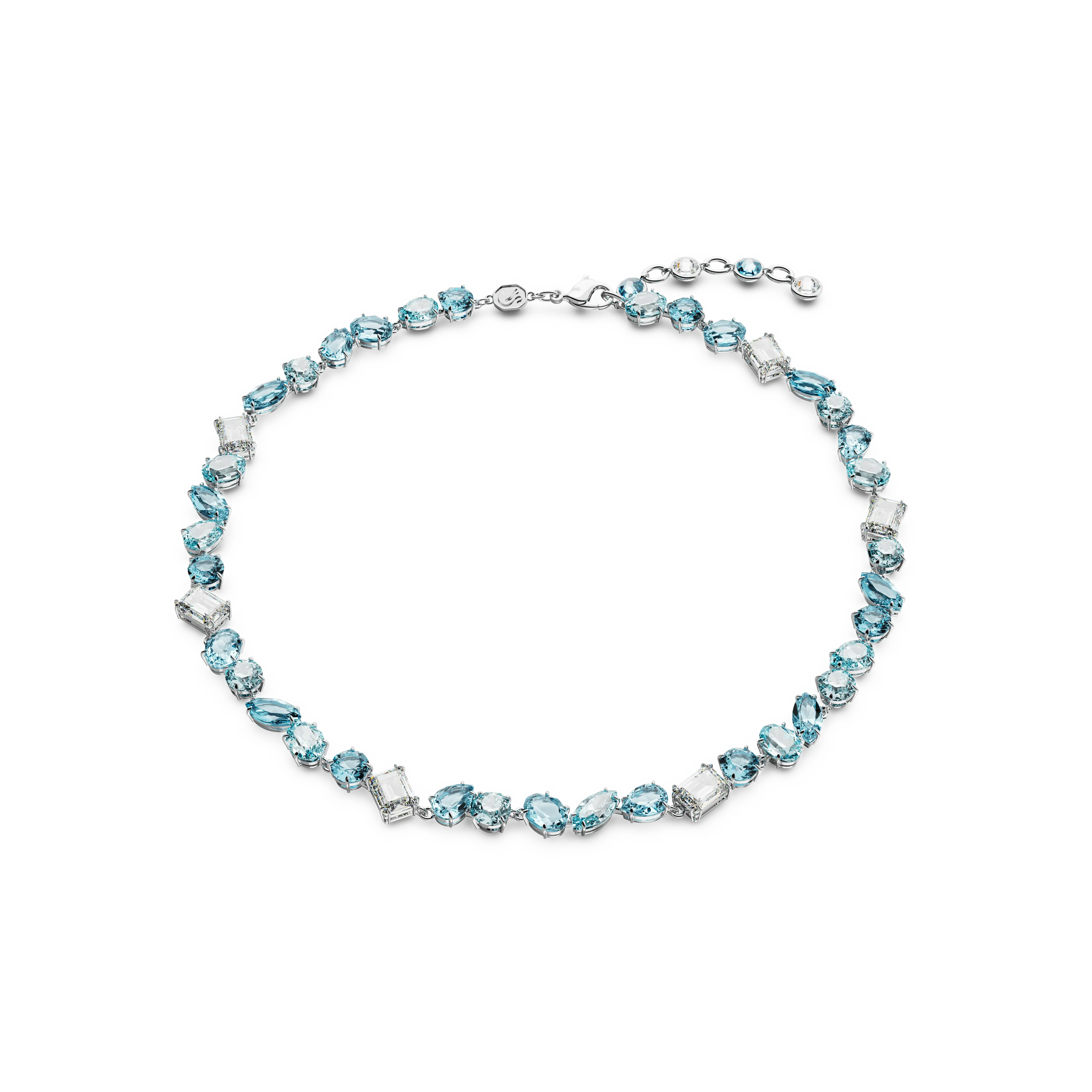 Gema necklace Mixed cuts/Blue/Rhodium plated