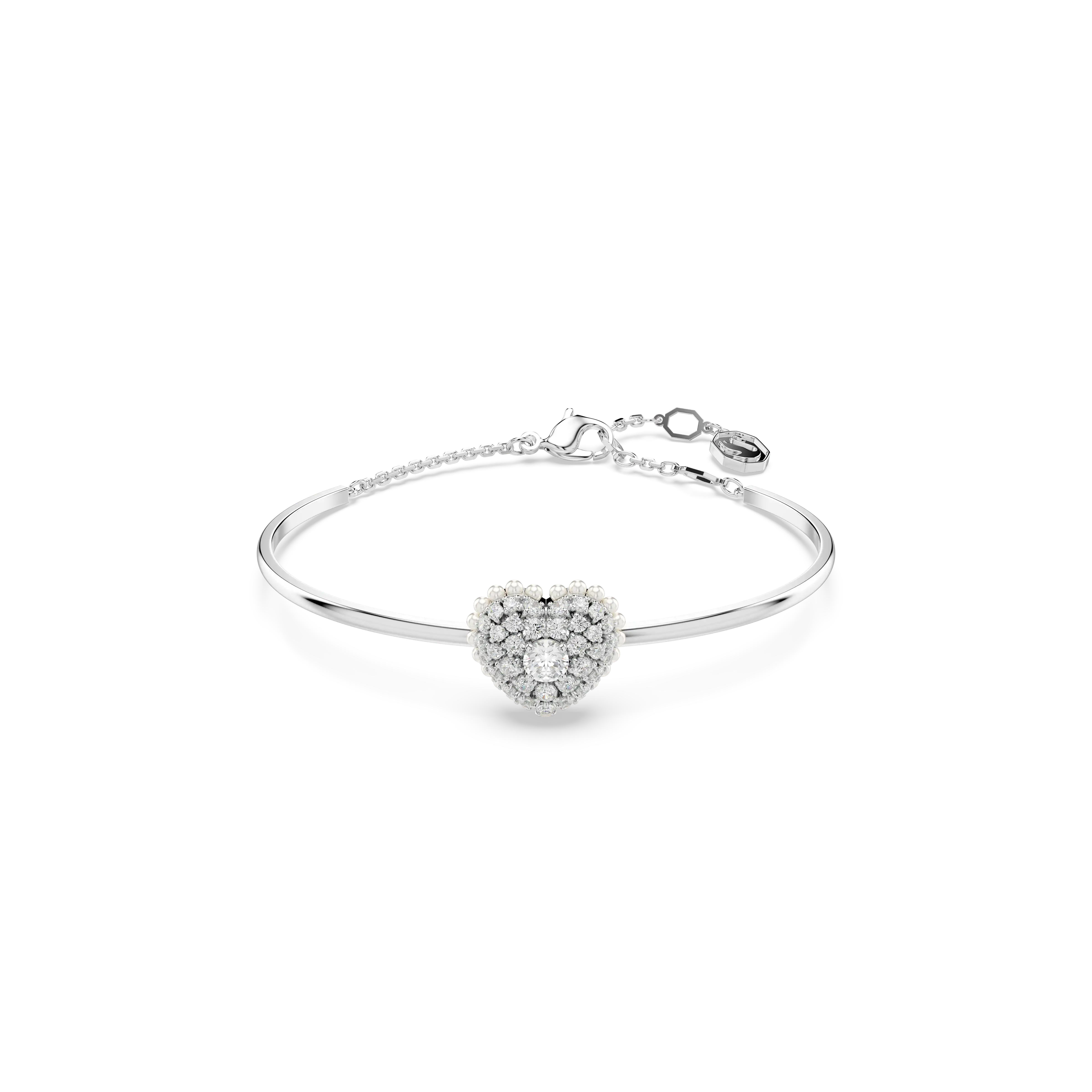 Hyperbola bangle Heart/White/Rhodium plated