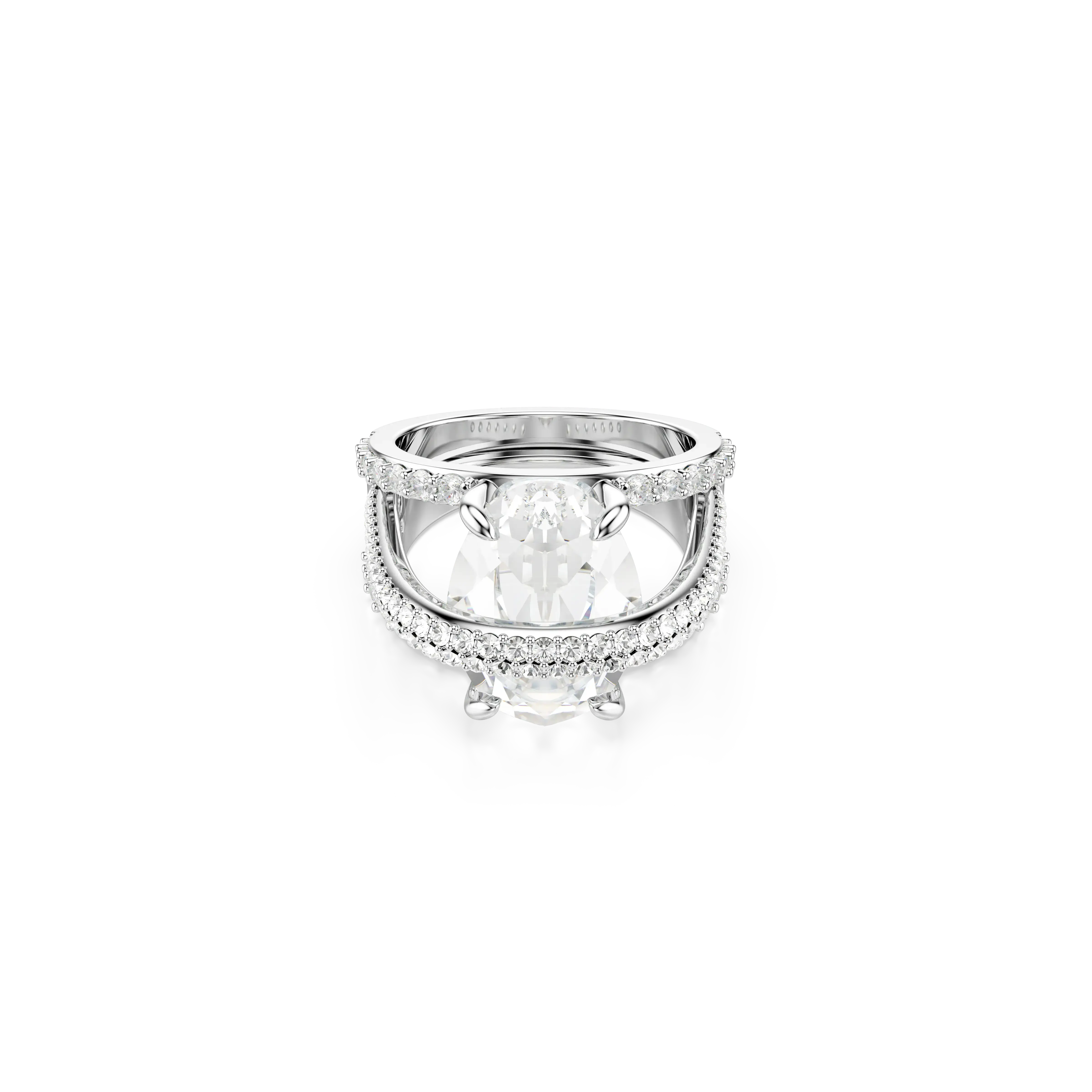 Hyperbola cocktail ring Mixed cuts/White/Rhodium plated