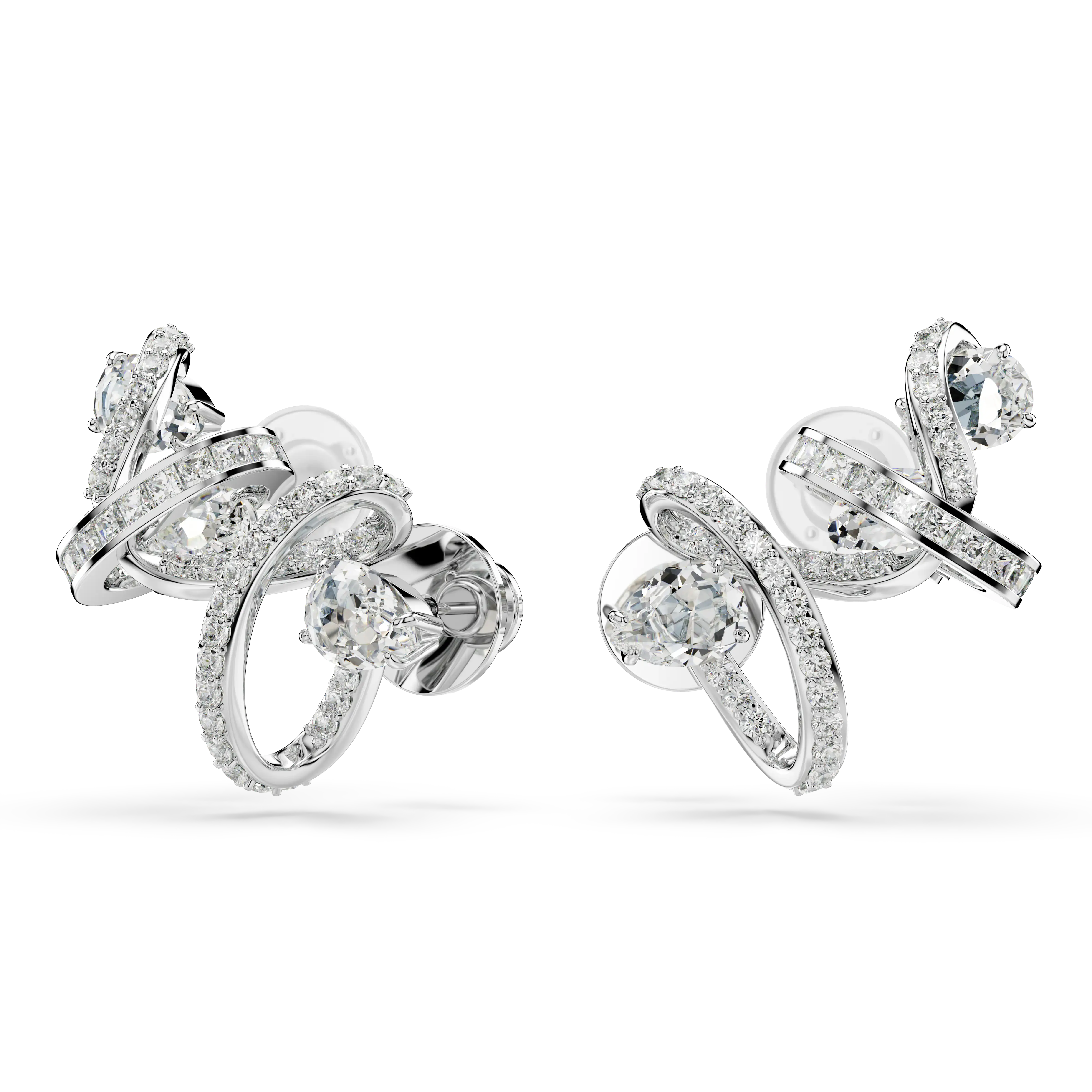 Hyperbola ear cuff Mixed cuts/White/Rhodium plated