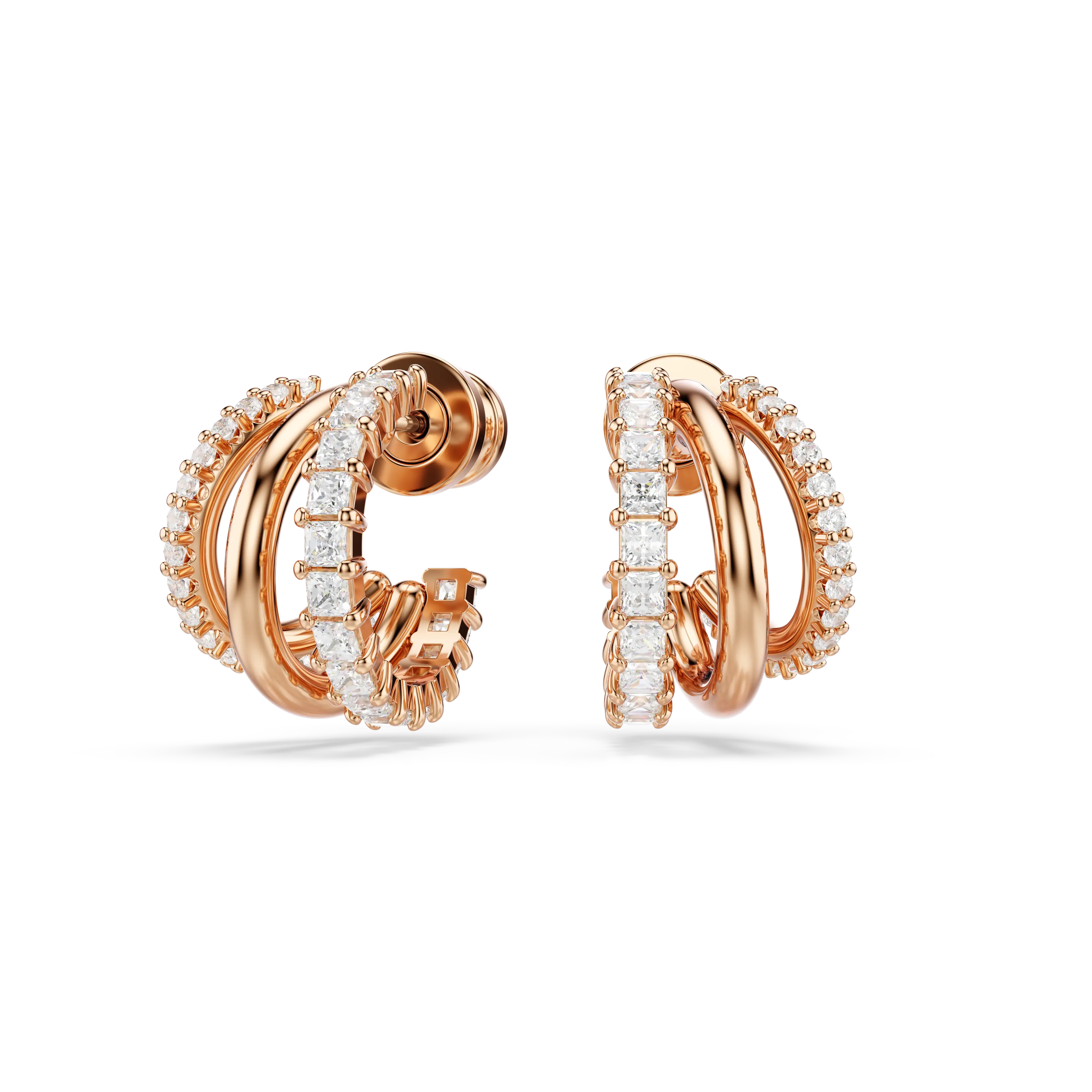 Hyperbola hoop earrings Mixed cuts/Mini/White/Rose gold-tone plated