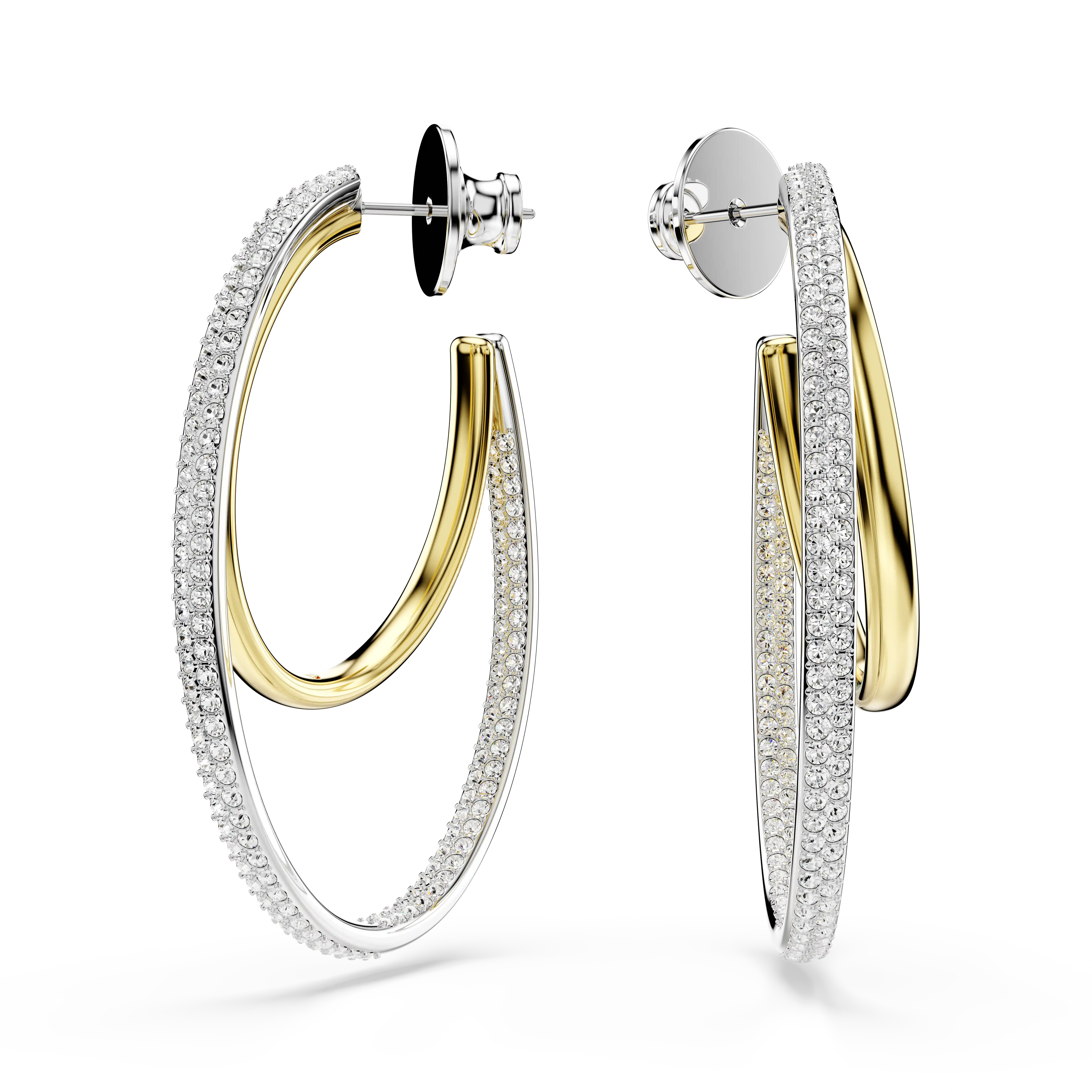 Hyperbola hoop earrings Round cut/Medium/White/Mixed metal finish