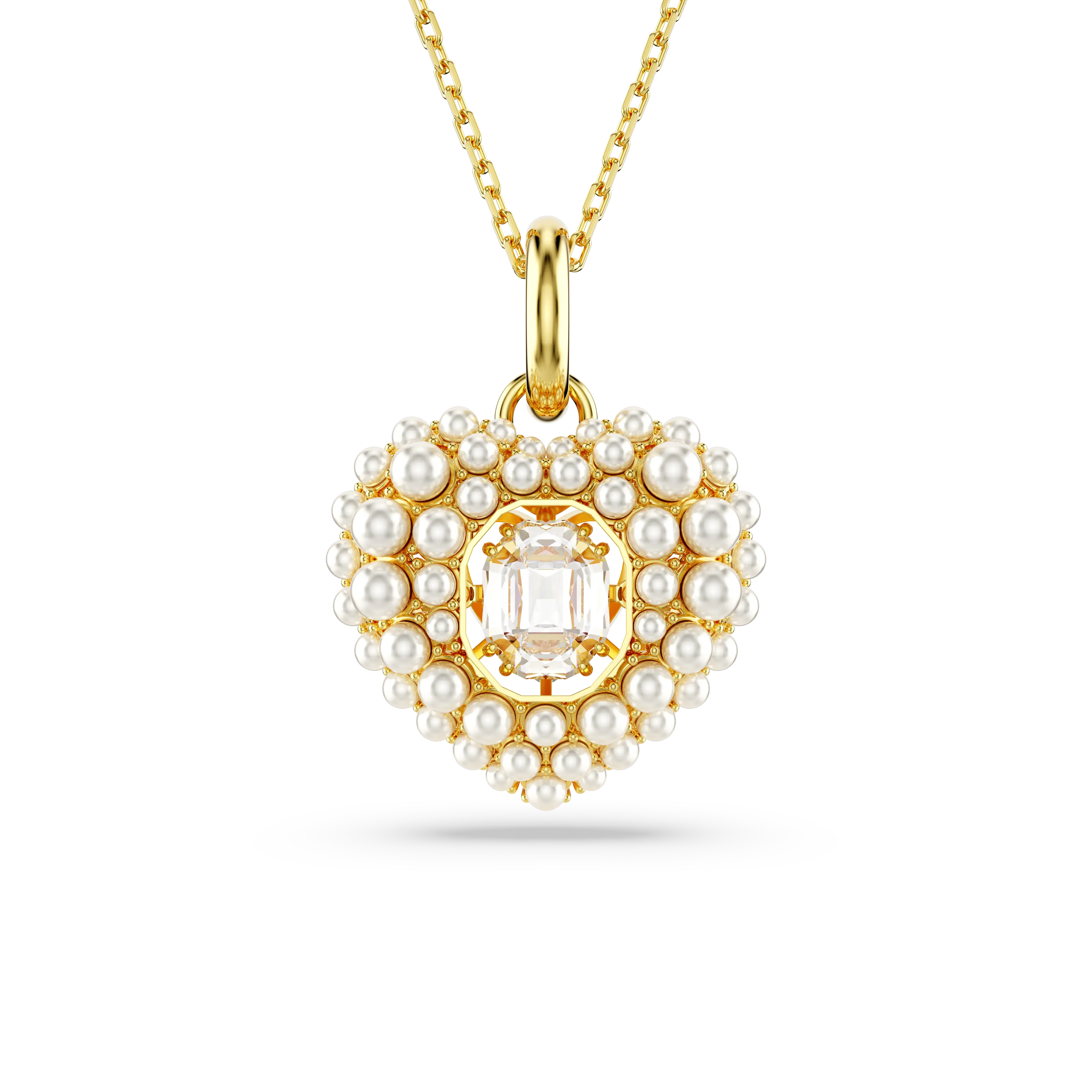 Hyperbola pendant Crystal pearl/Heart/White/Gold-tone plated
