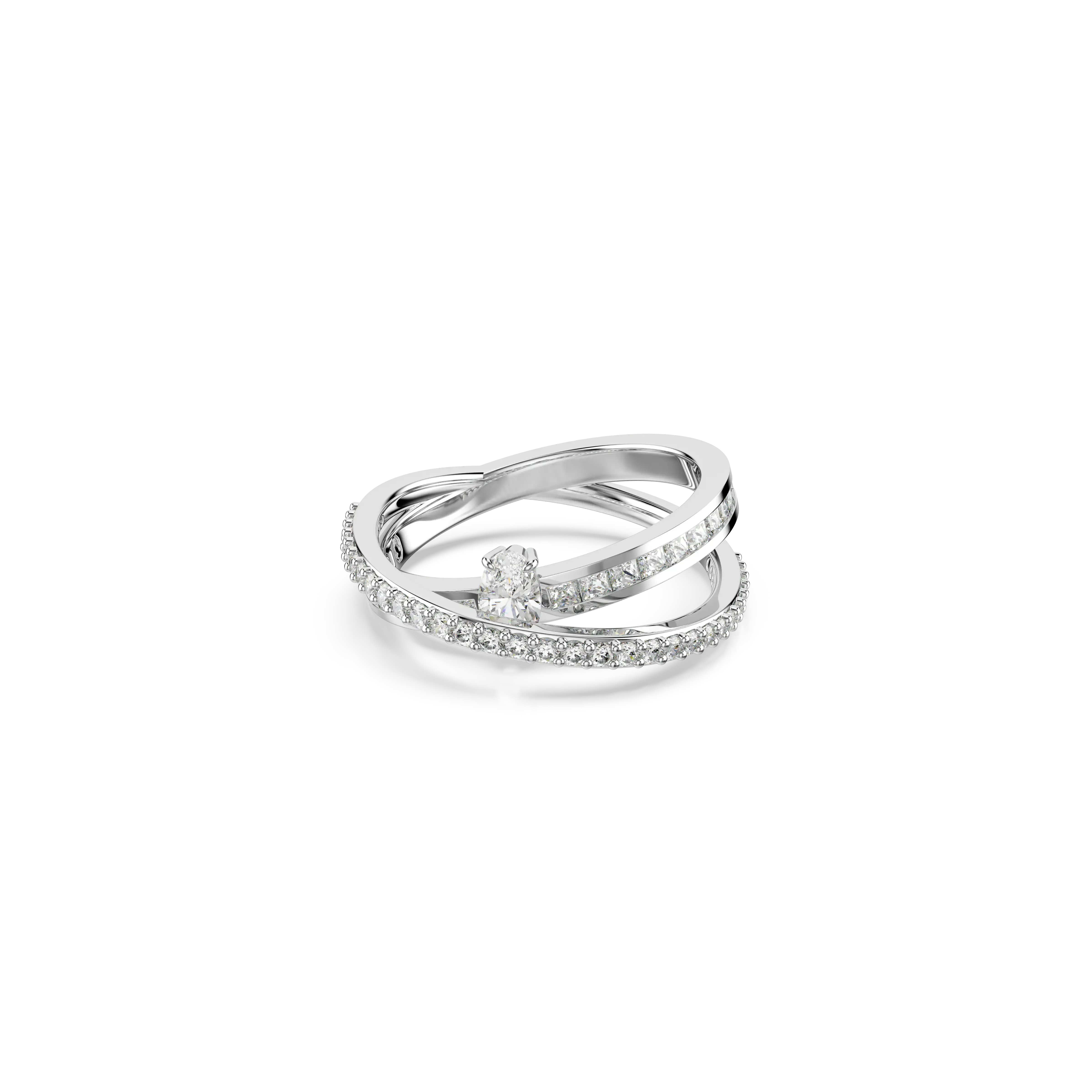 Hyperbola ring Mixed cuts/White/Rhodium plated