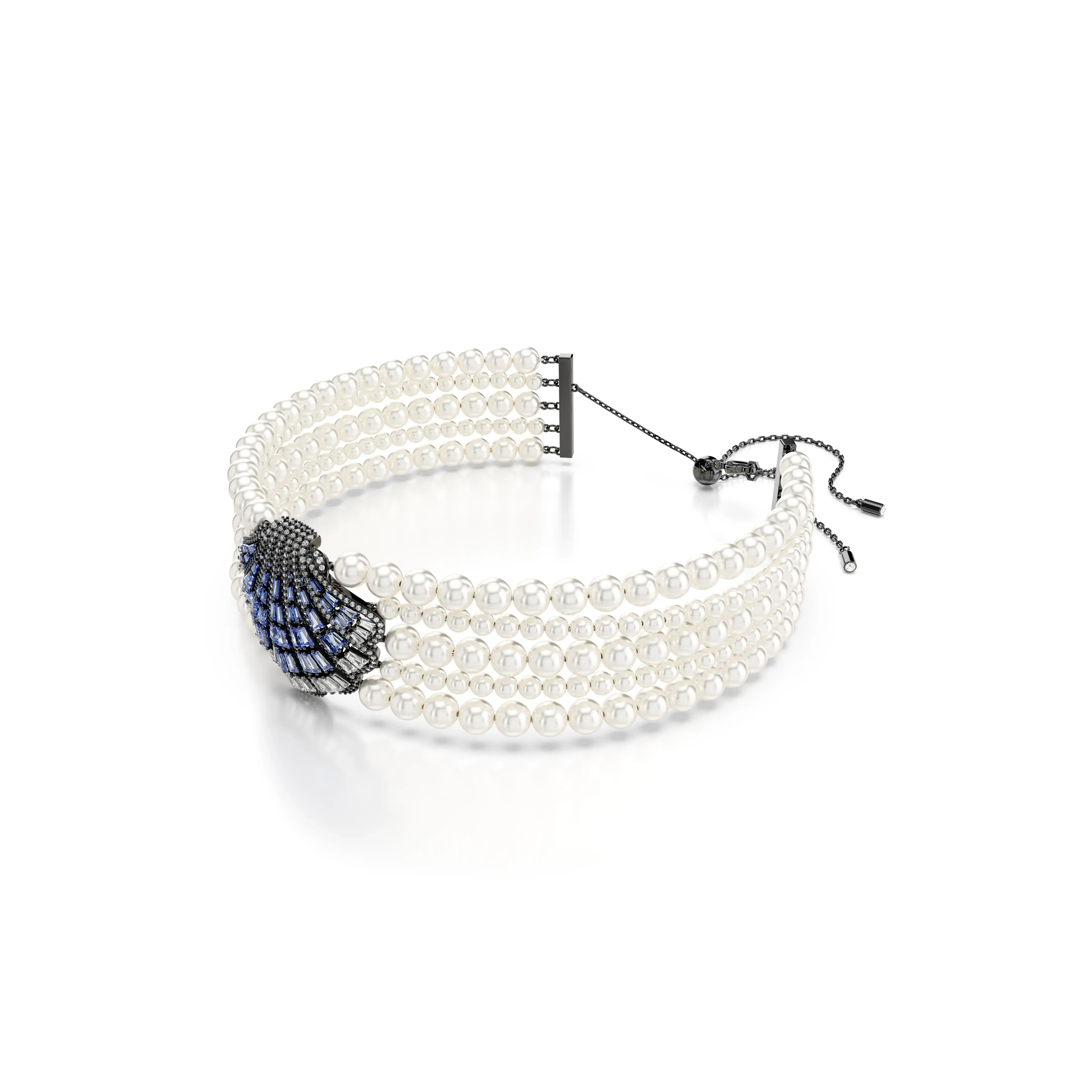idyllia-choker-crystal-pearl-shell-blue-ruthenium-plated-swarovski-5688233-2.webp