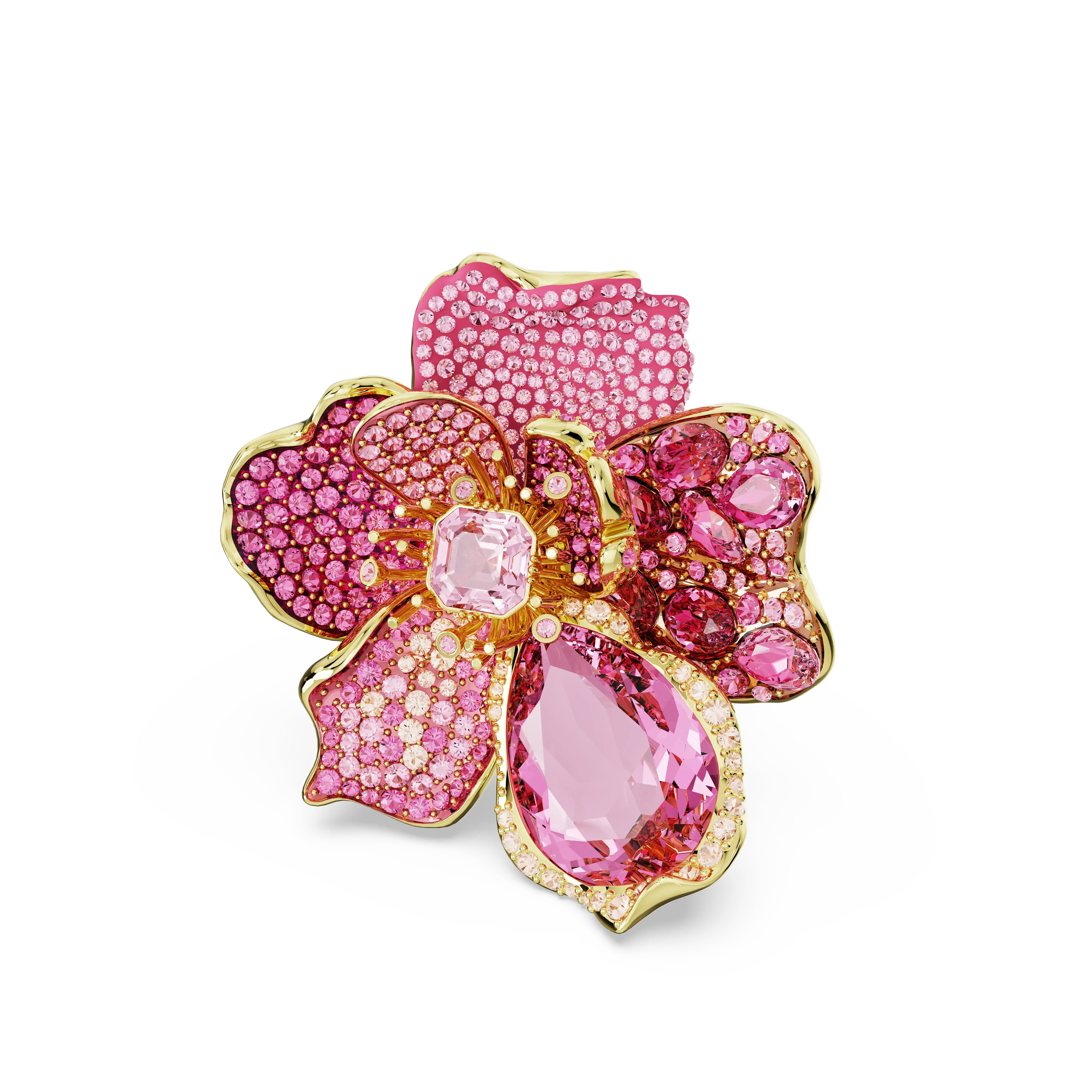 Idyllia cocktail ring Pavé/Flower/Pink/Gold-tone plated