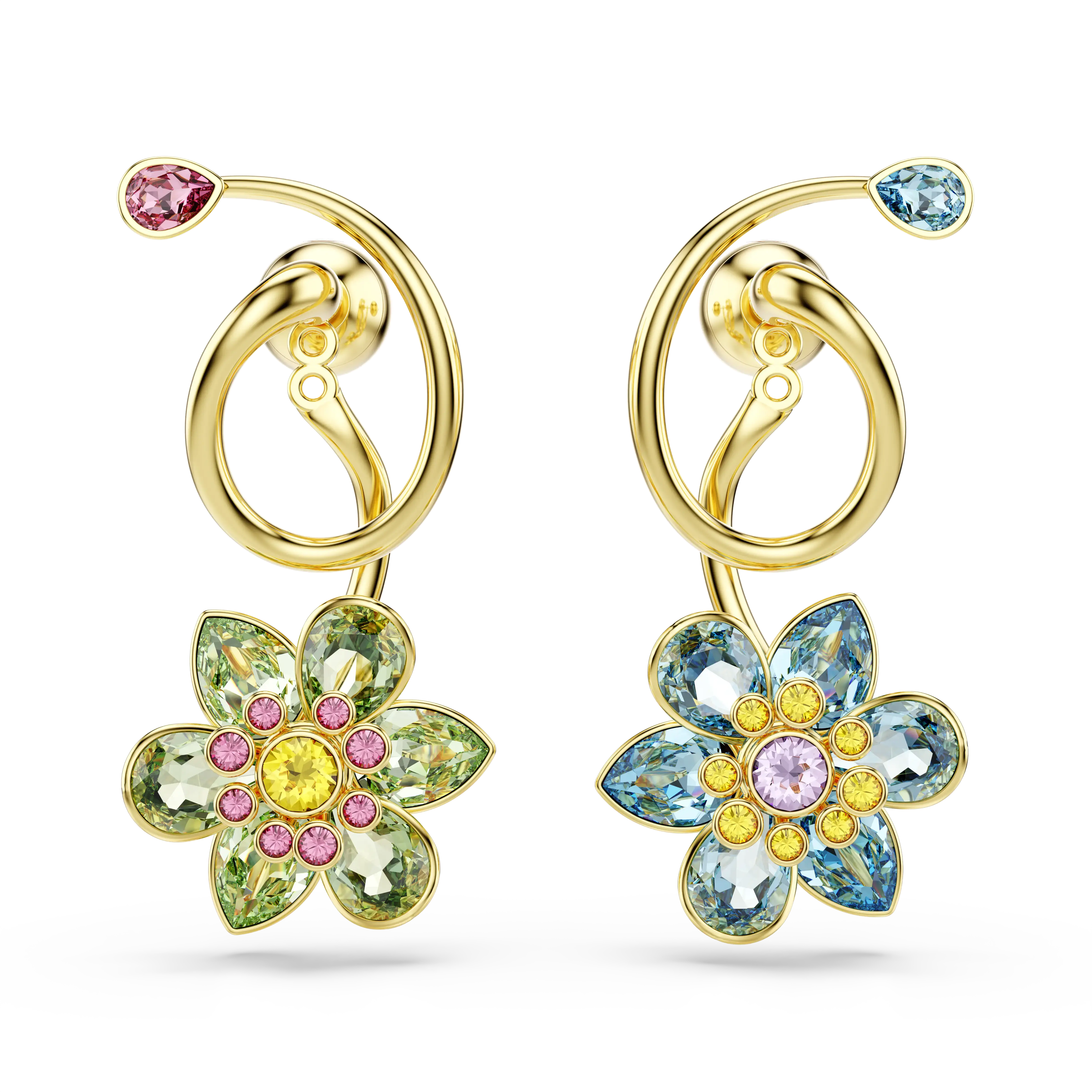 idyllia-drop-earrings-asymmetrical-design-mixed-cuts-flower-multicolored-gold-tone-plated-swarovski-5709025-2.webp