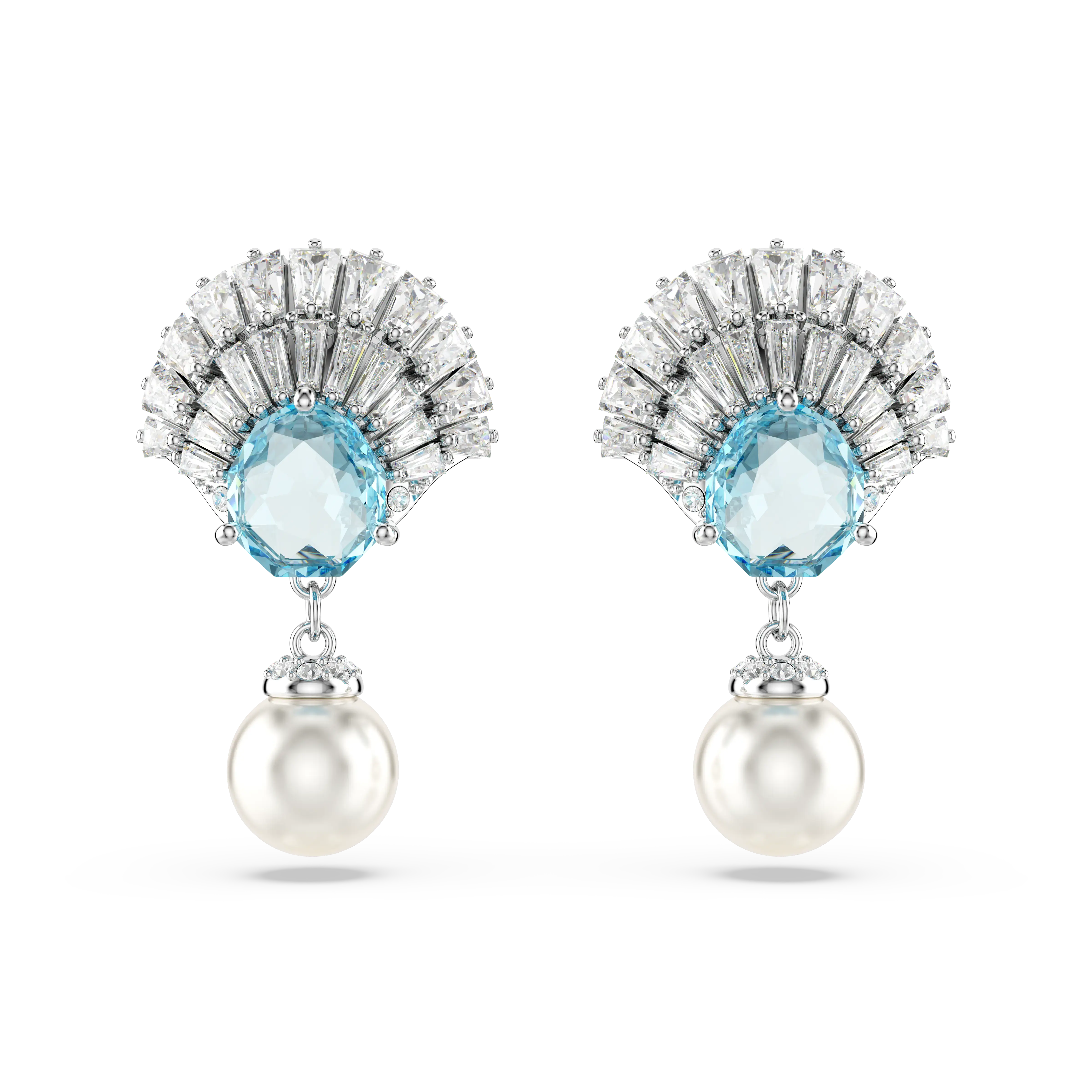 Idyllia drop earrings Crystal pearl/Shell/Blue/Rhodium plated