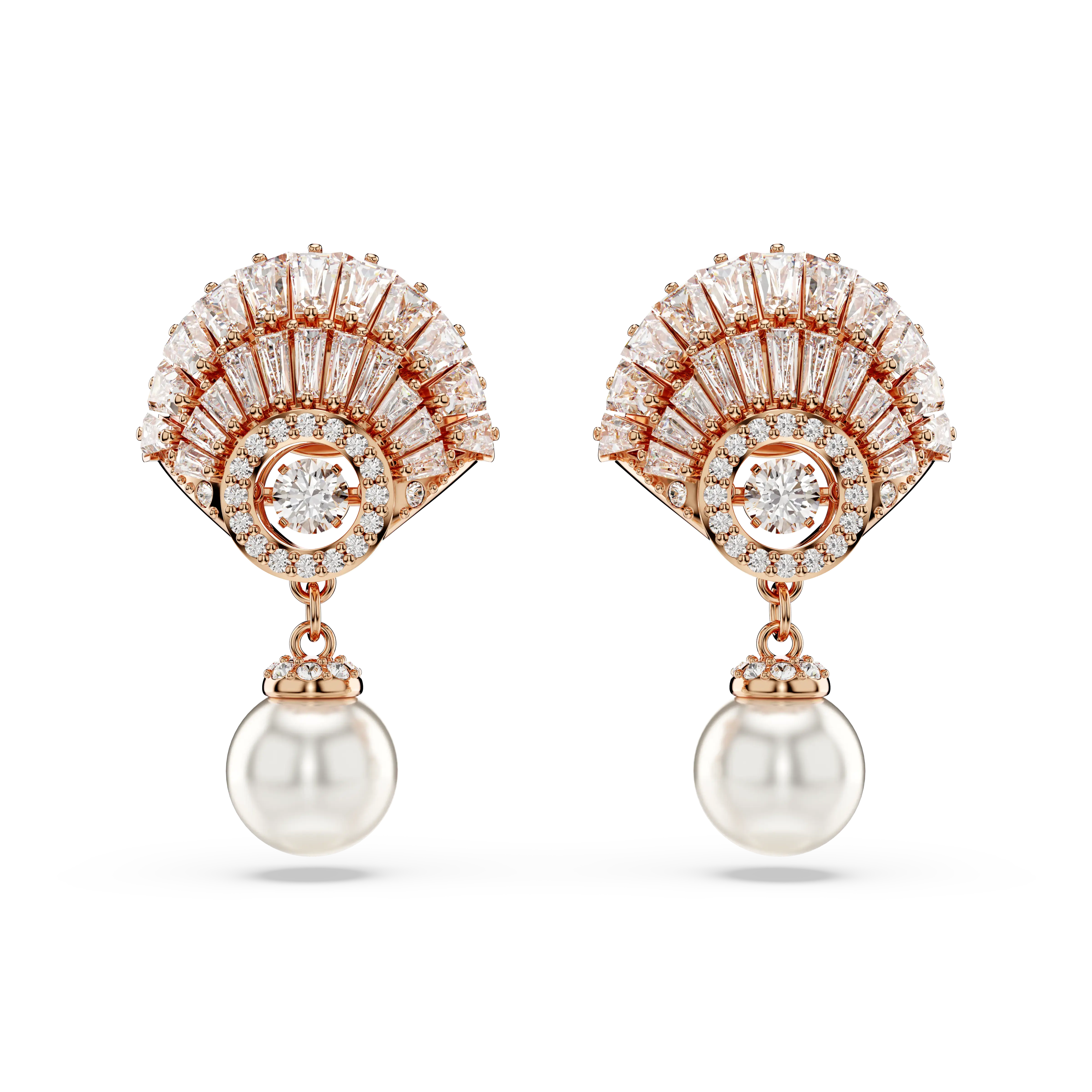 Idyllia drop earrings Crystal pearl/Shell/White/Rose gold-tone plated