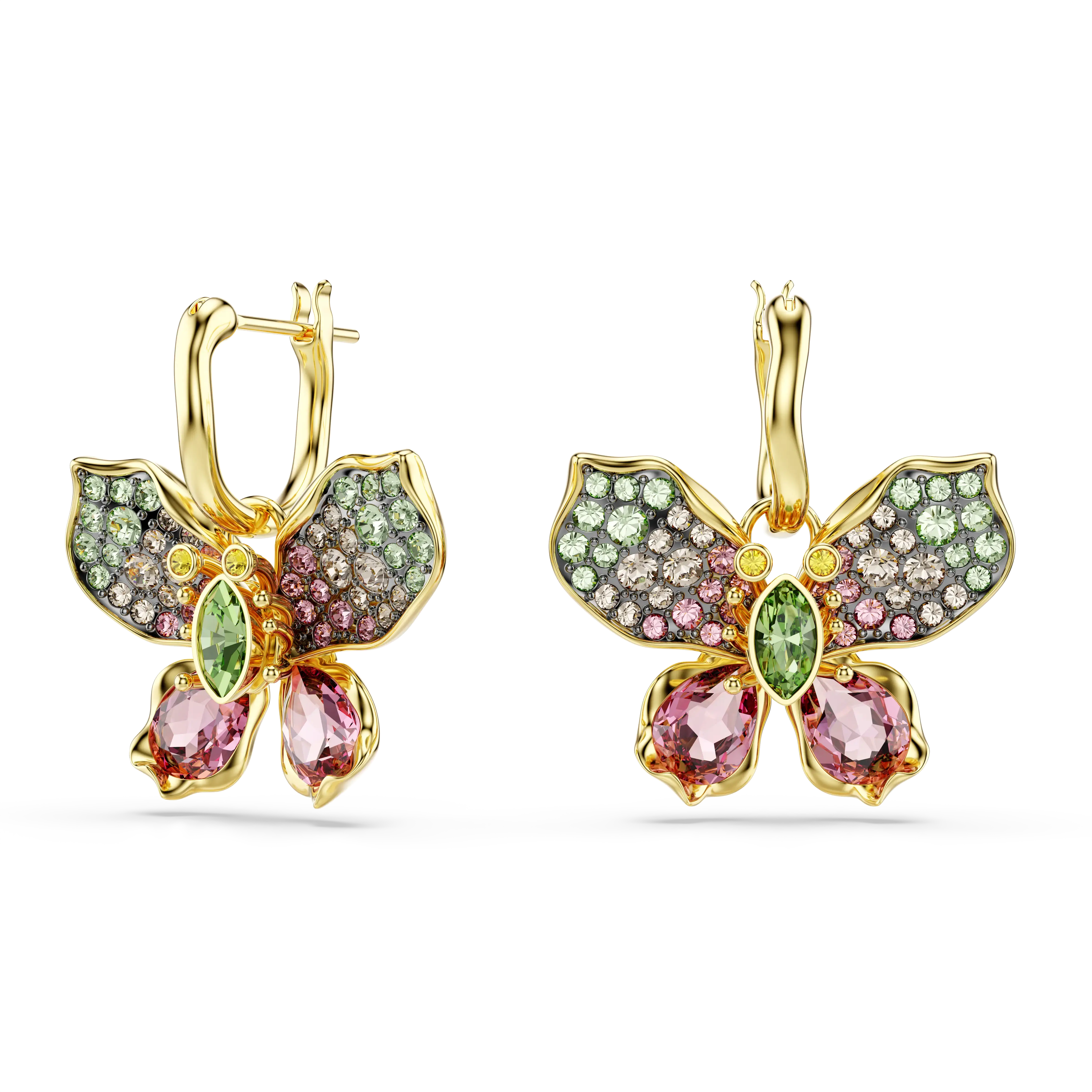 Idyllia drop earrings Mixed cuts/Pavé/Butterfly/Multicolored/Gold-tone plated