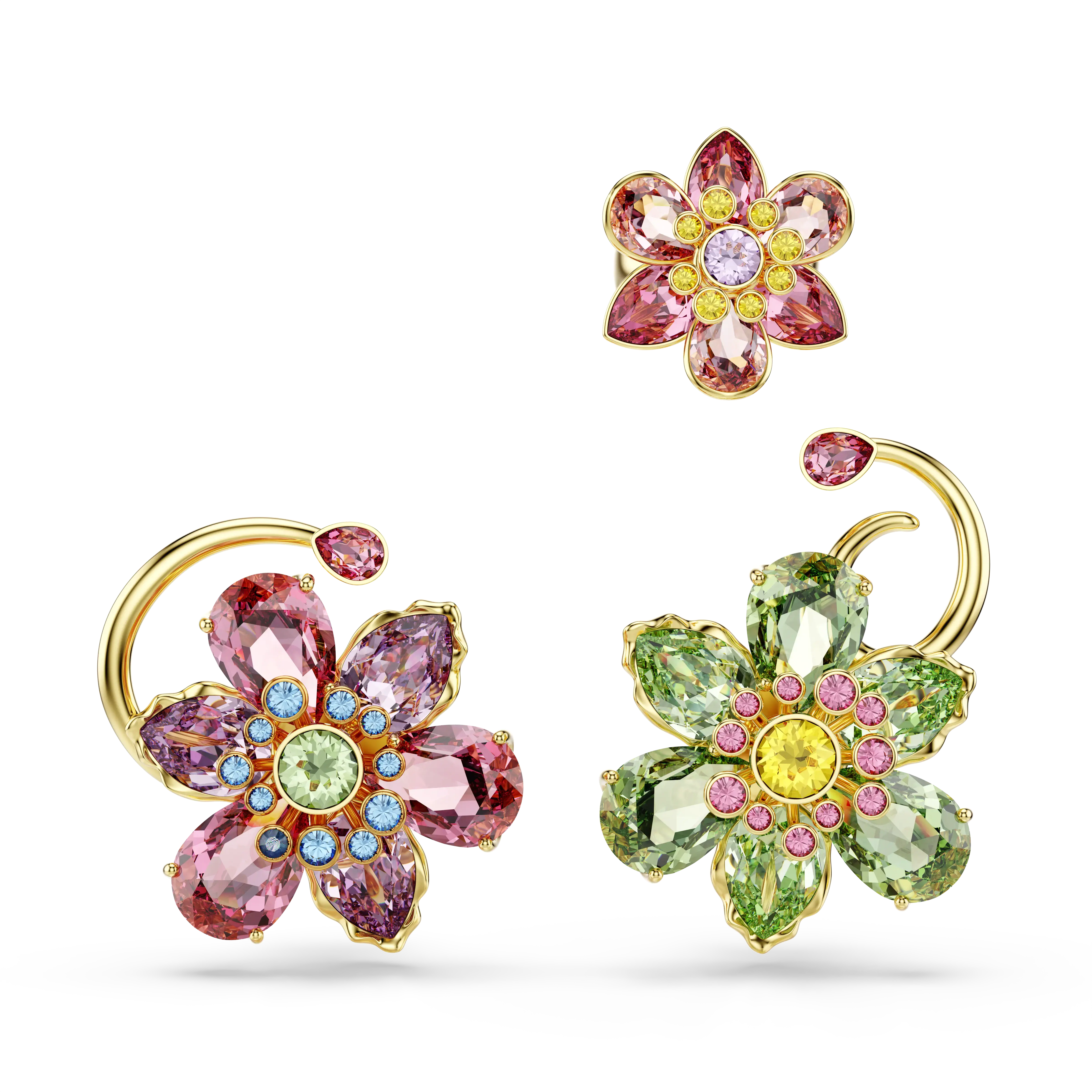 Idyllia ear cuff Set (3)/Asymmetrical design/Mixed cuts/Flower/Multicolored/Gold-tone plated