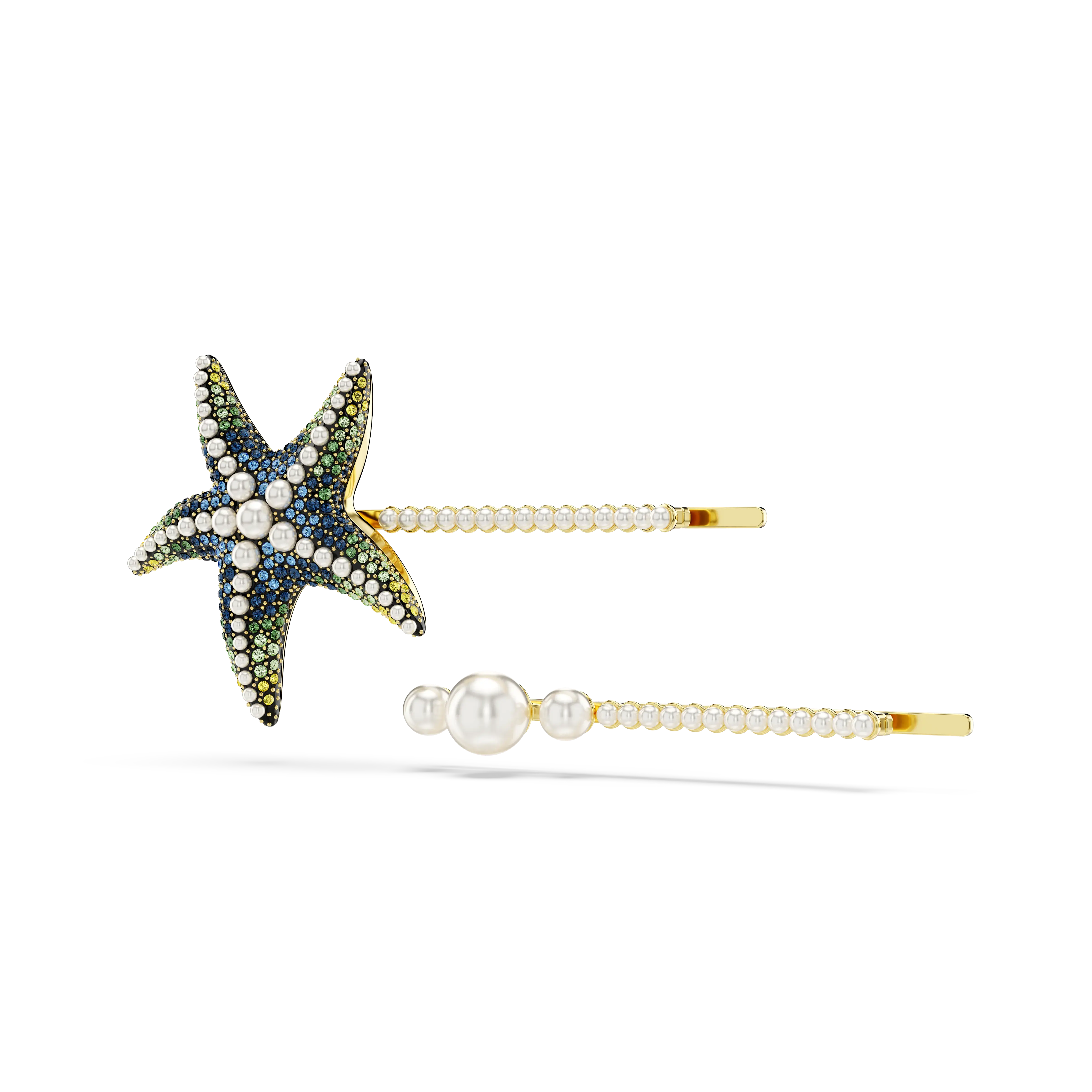Idyllia hair pin Set (2)/Crystal pearls/Starfish/Multicolored/Gold-tone plated
