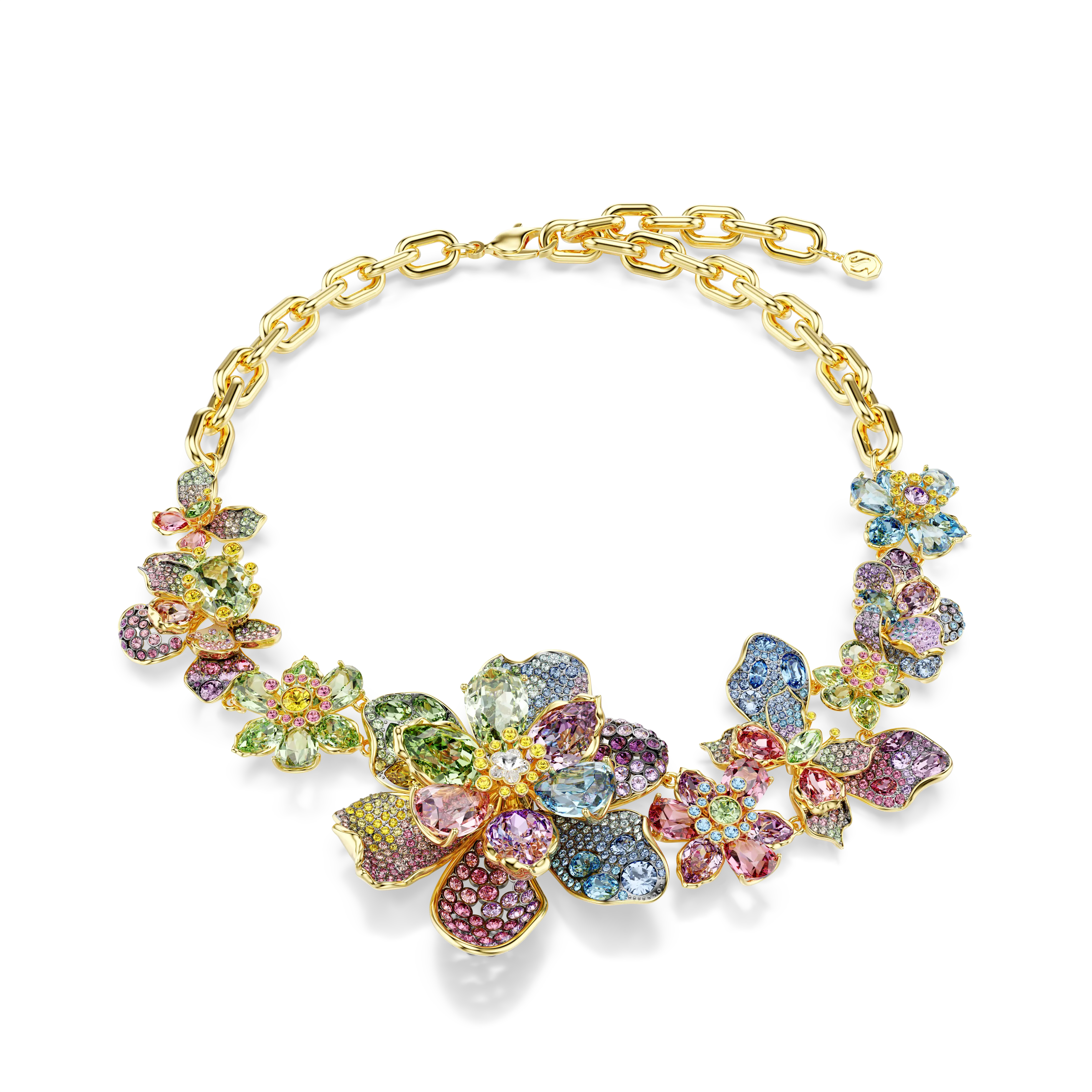 Idyllia necklace Mixed cuts/Pavé/Flower/Multicolored/Gold-tone plated