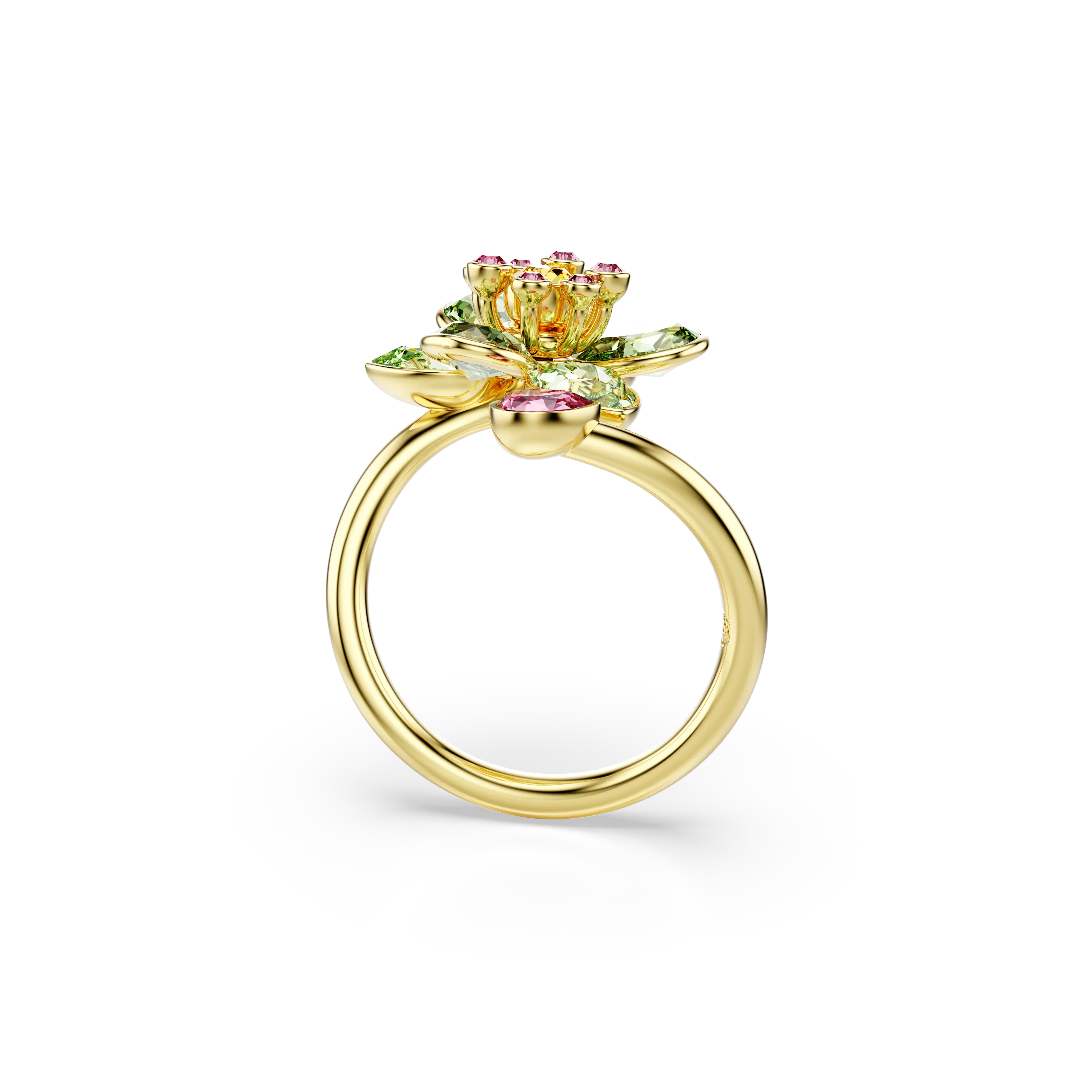 idyllia-open-ring-mixed-cuts-flower-green-gold-tone-plated-swarovski-5720297-3.webp