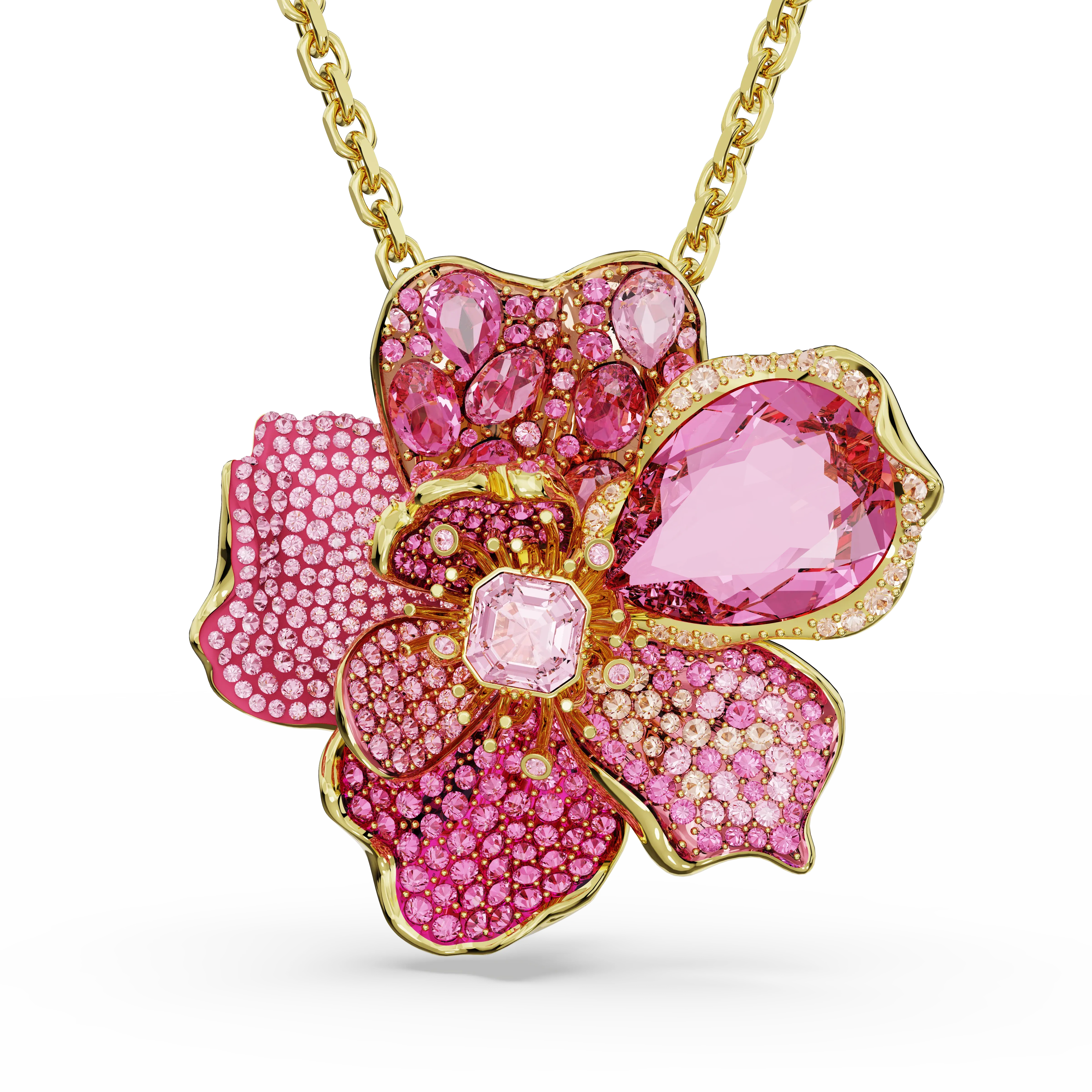 Idyllia pendant and brooch Pavé/Flower/Pink/Gold-tone plated