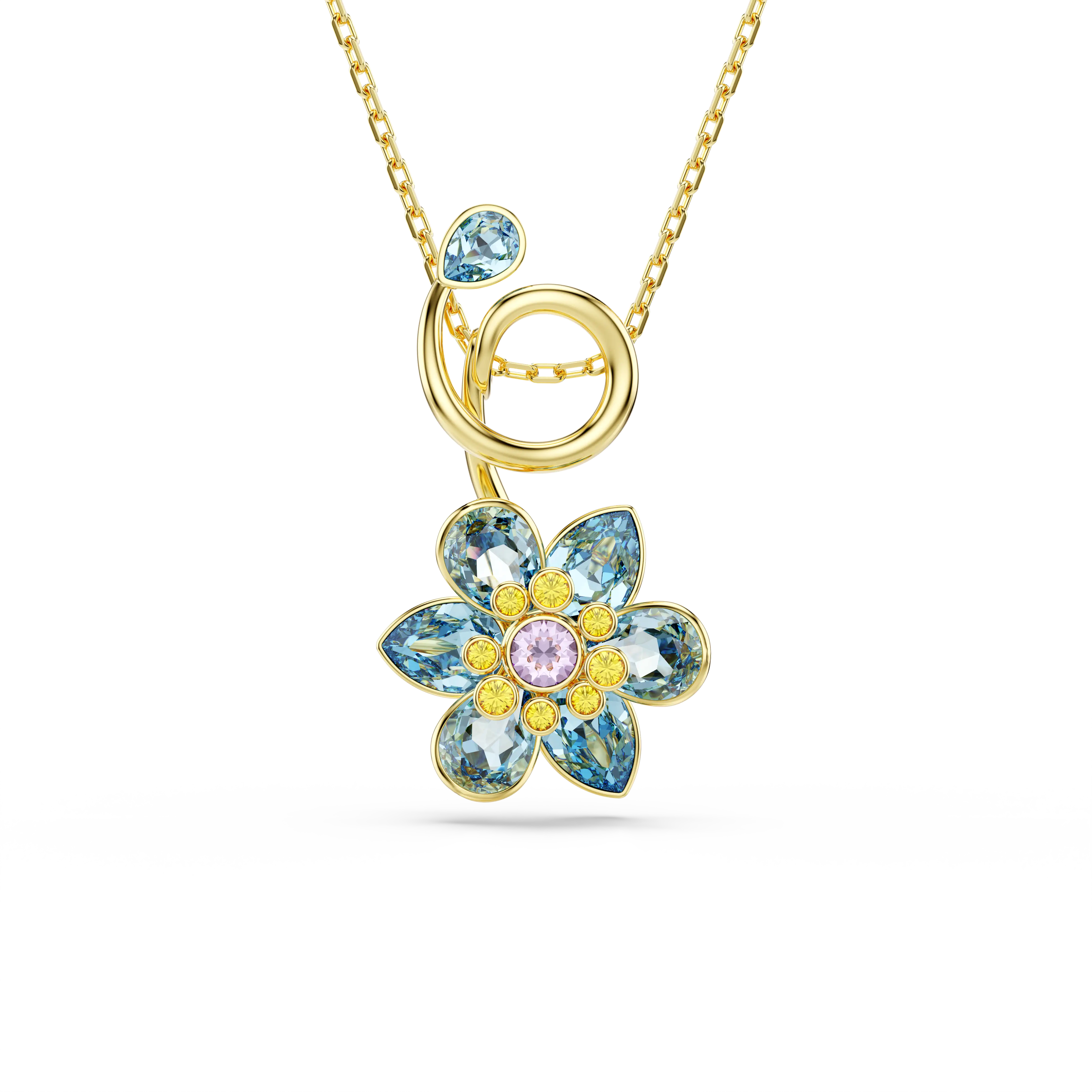 Idyllia pendant Mixed cuts/Flower/Blue/Gold-tone plated