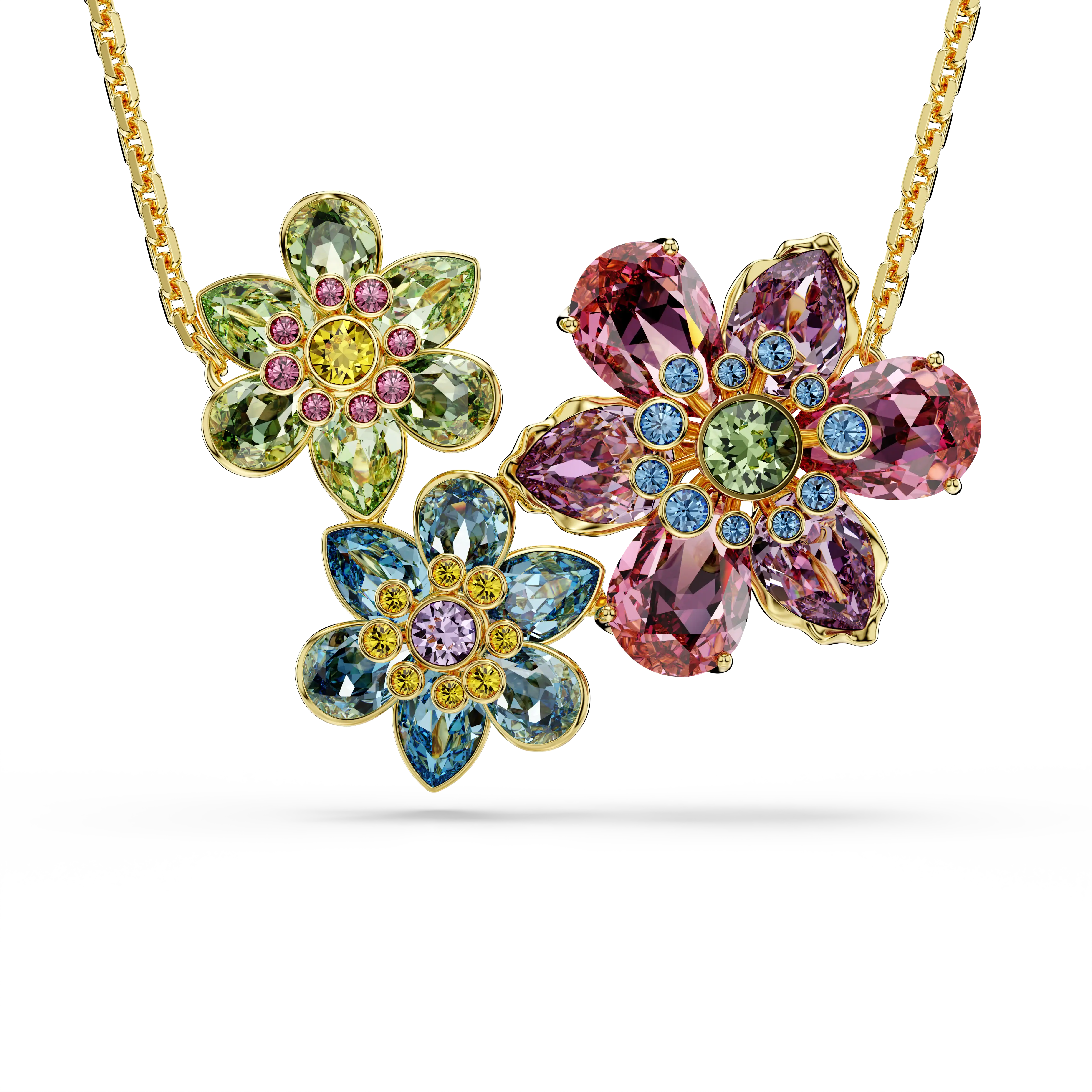 Idyllia pendant Mixed cuts/Flower/Multicolored/Gold-tone plated