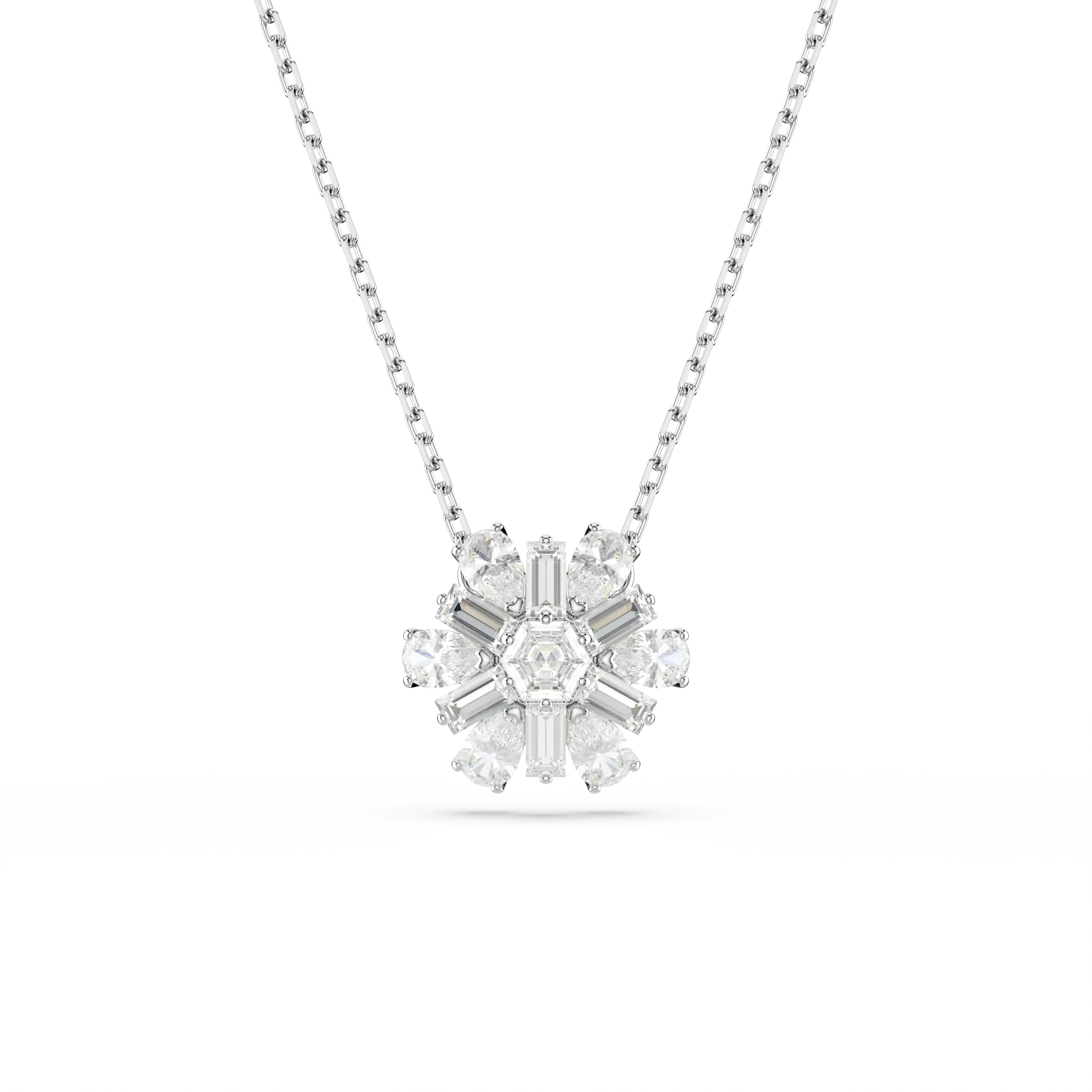 Idyllia pendant Mixed cuts/Snowflake/White/Rhodium plated