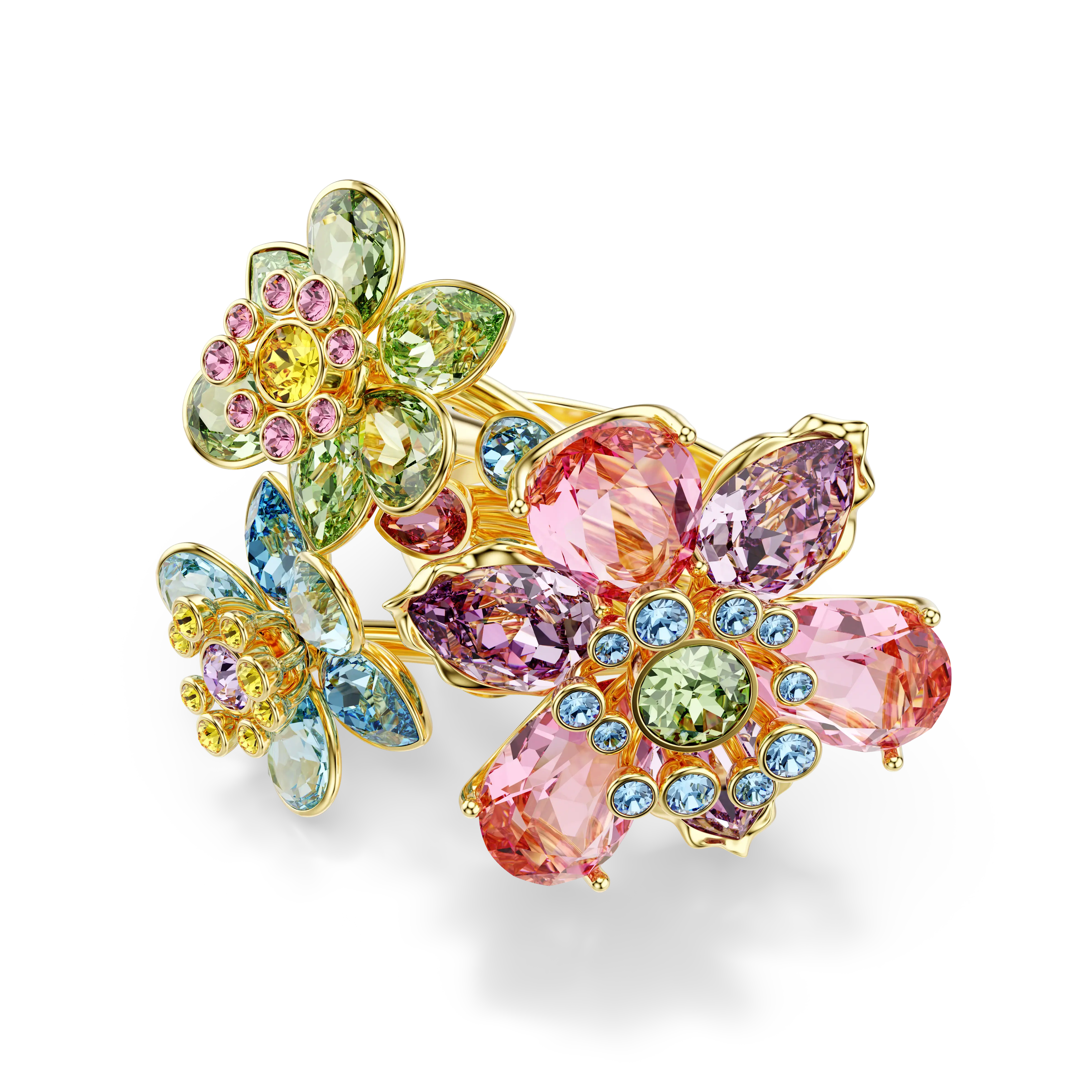 Idyllia ring Mixed cuts/Flower/Multicolored/Gold-tone plated