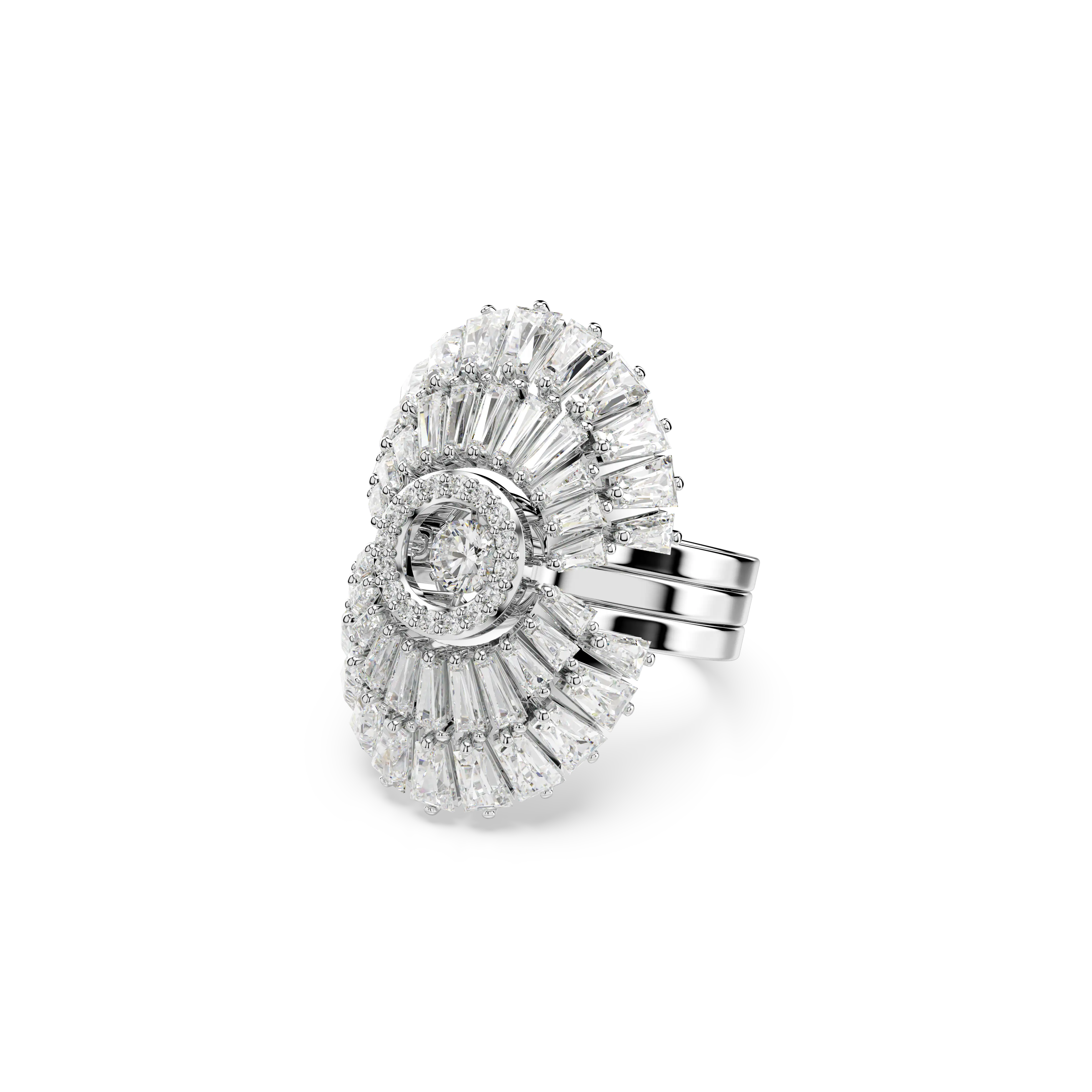Idyllia ring Set (3)/Mixed cuts/Shell/White/Rhodium plated