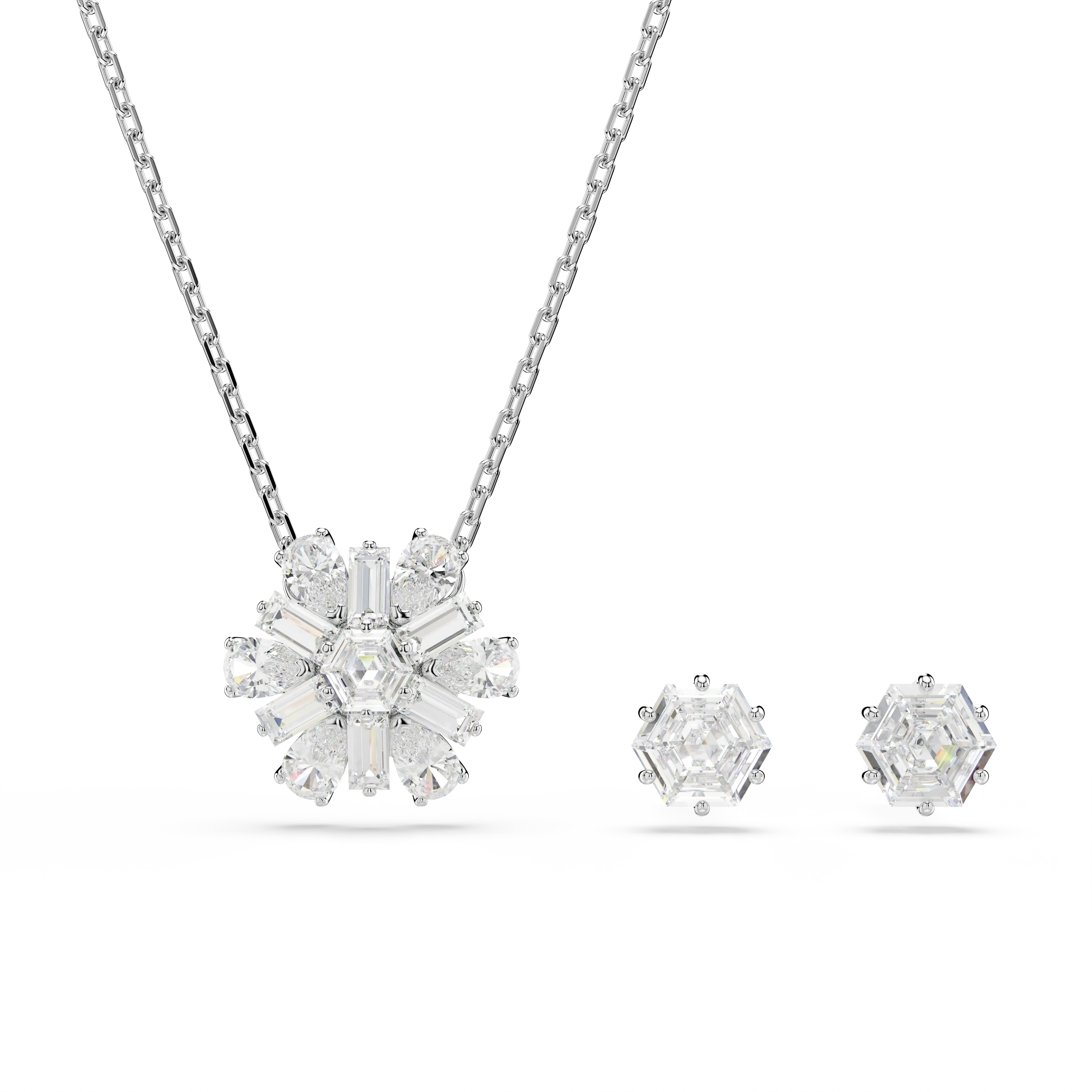 Idyllia set Mixed cuts/Snowflake/White/Rhodium plated