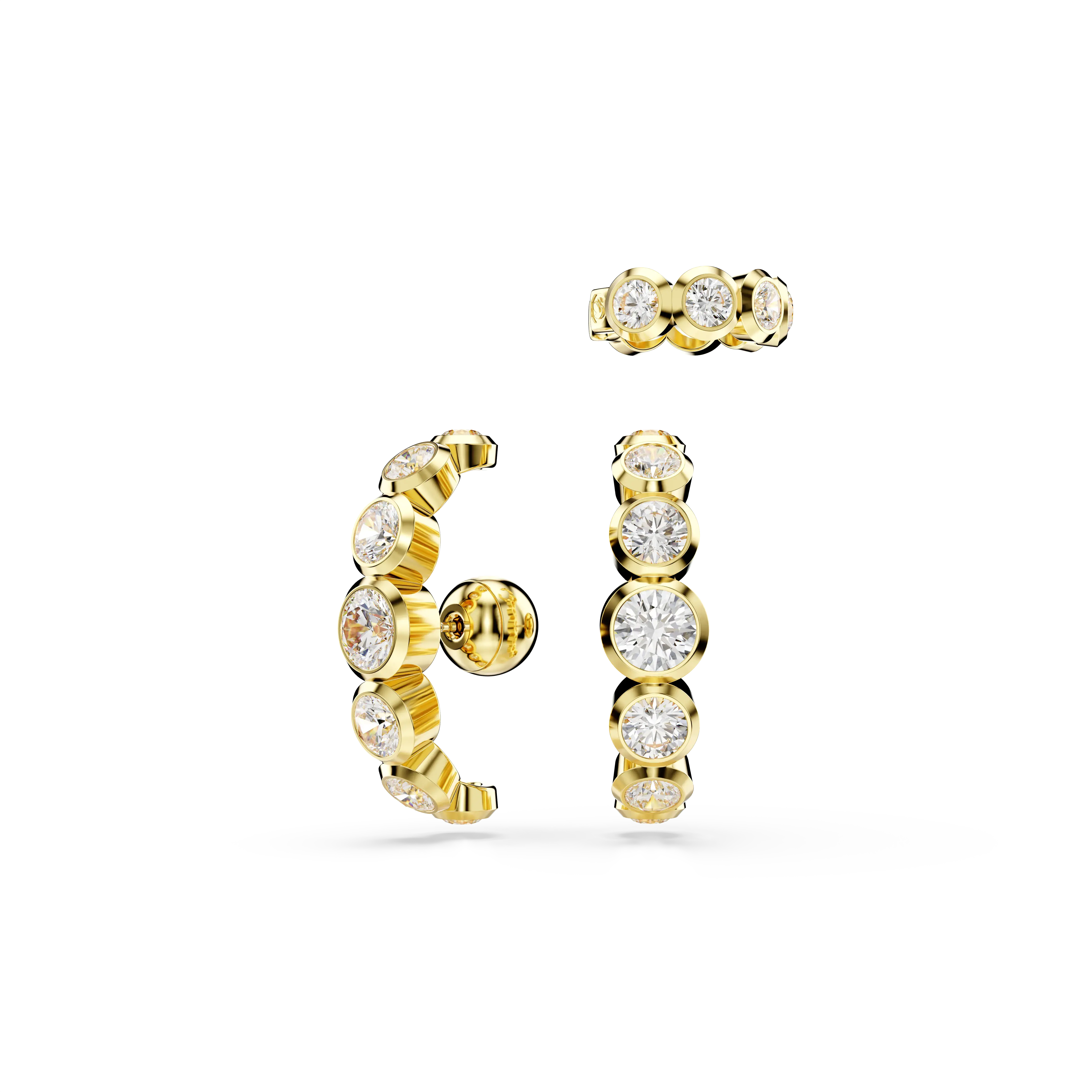 Imber ear cuff Set (3)/Round cut/White/Gold-tone plated