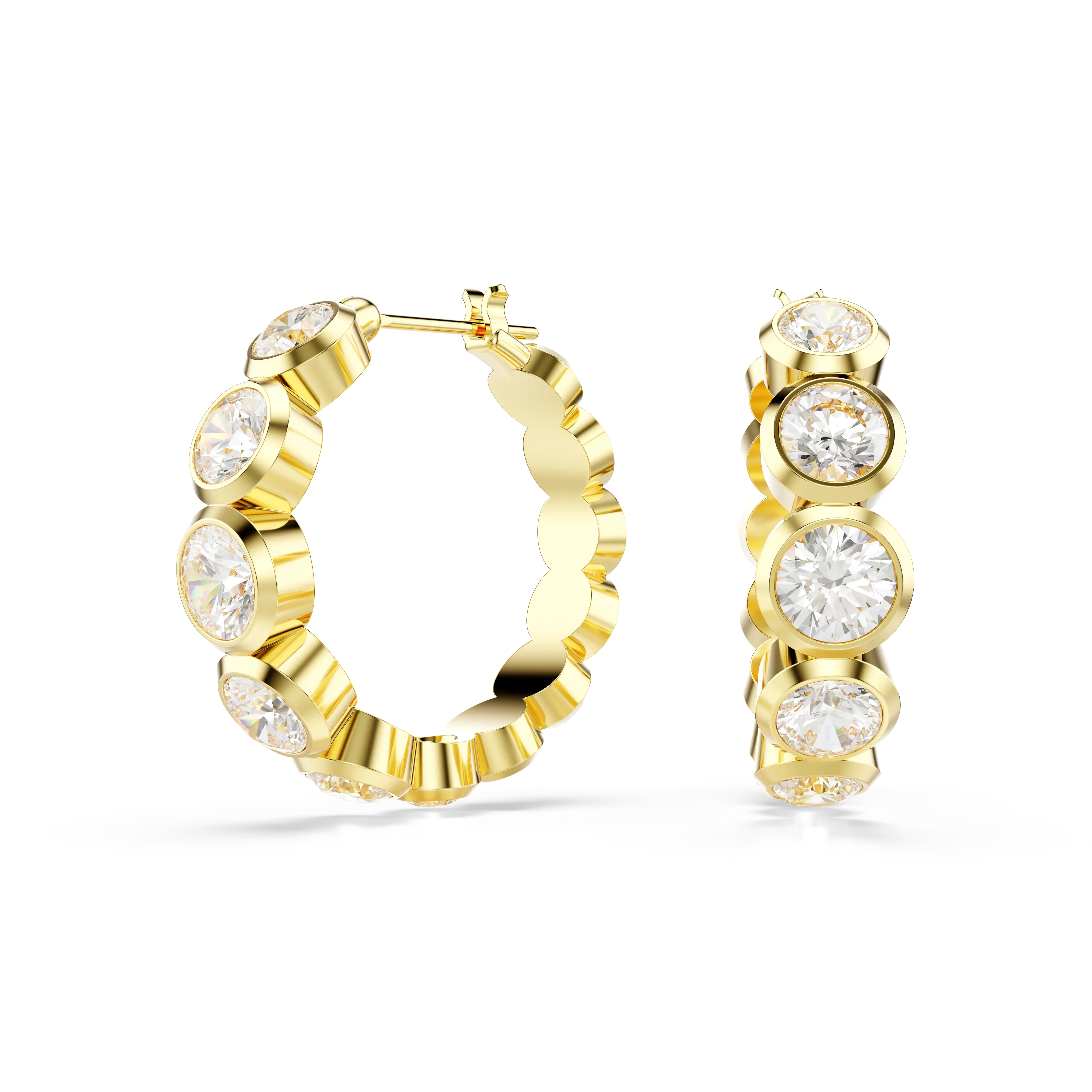 Imber hoop earrings Round cut/White/Gold-tone plated