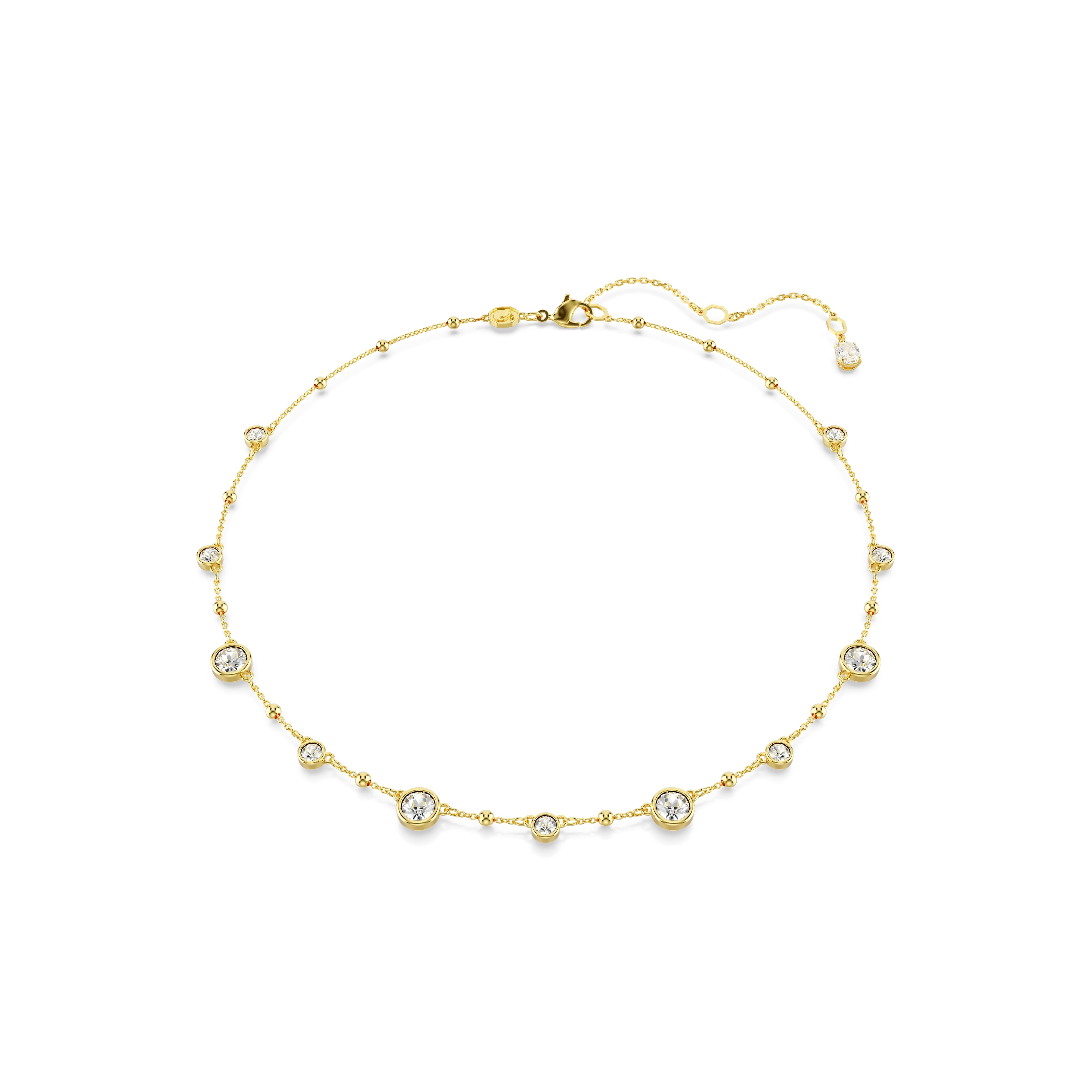 Imber necklace Round cut/Scattered design/White/Gold-tone plated
