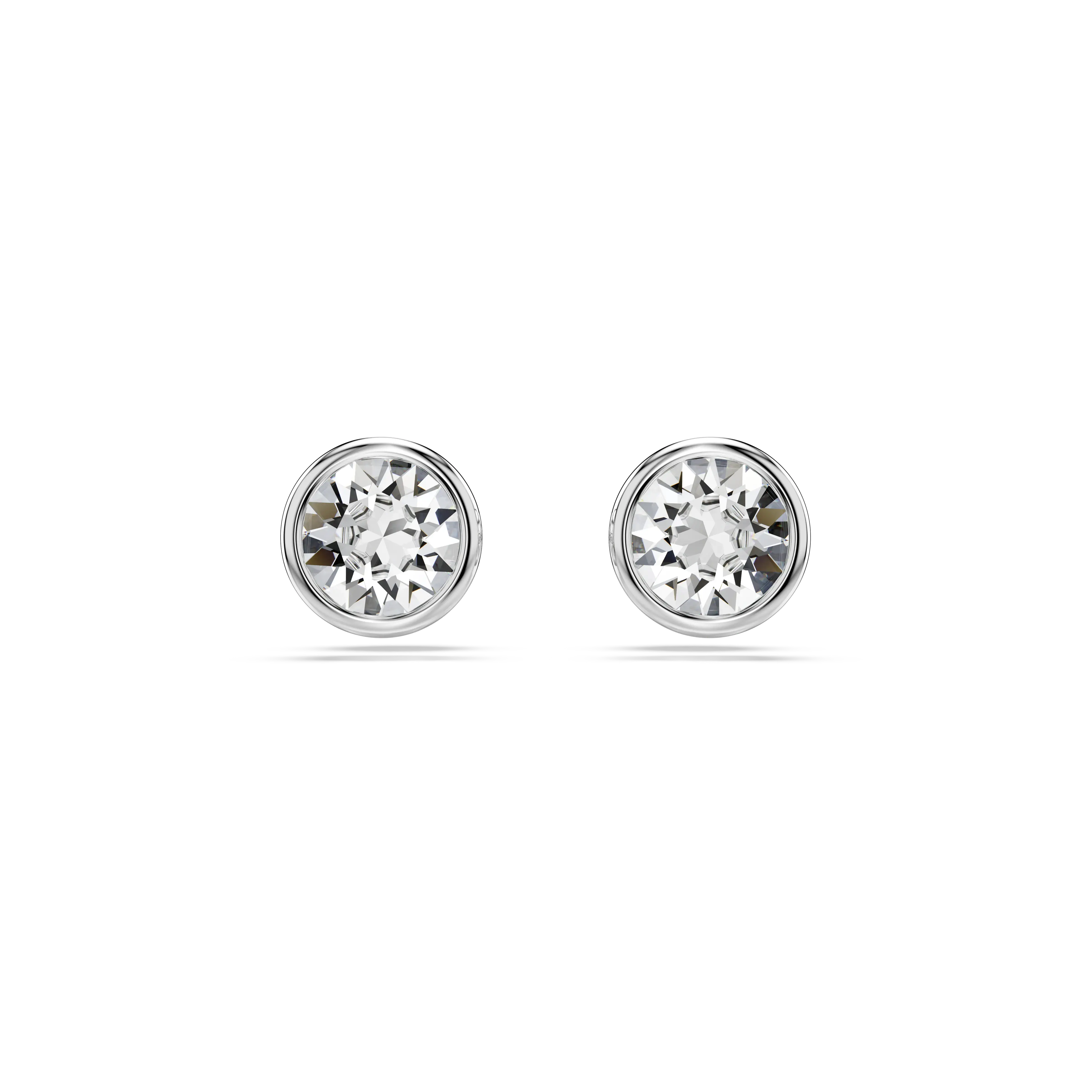 Imber stud earrings Round cut/White/Rhodium plated