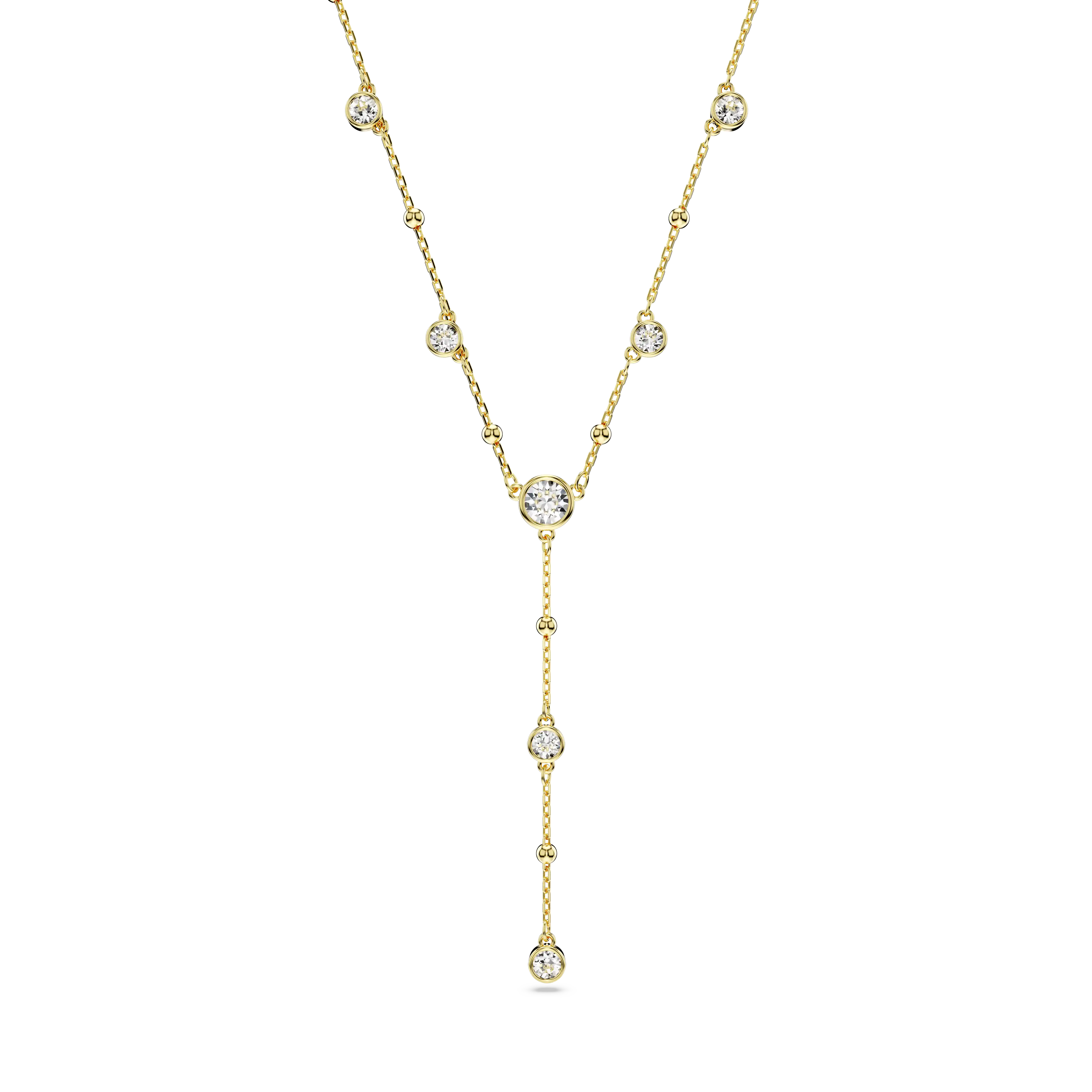 Imber Y necklace Round cut/White/Gold-tone plated