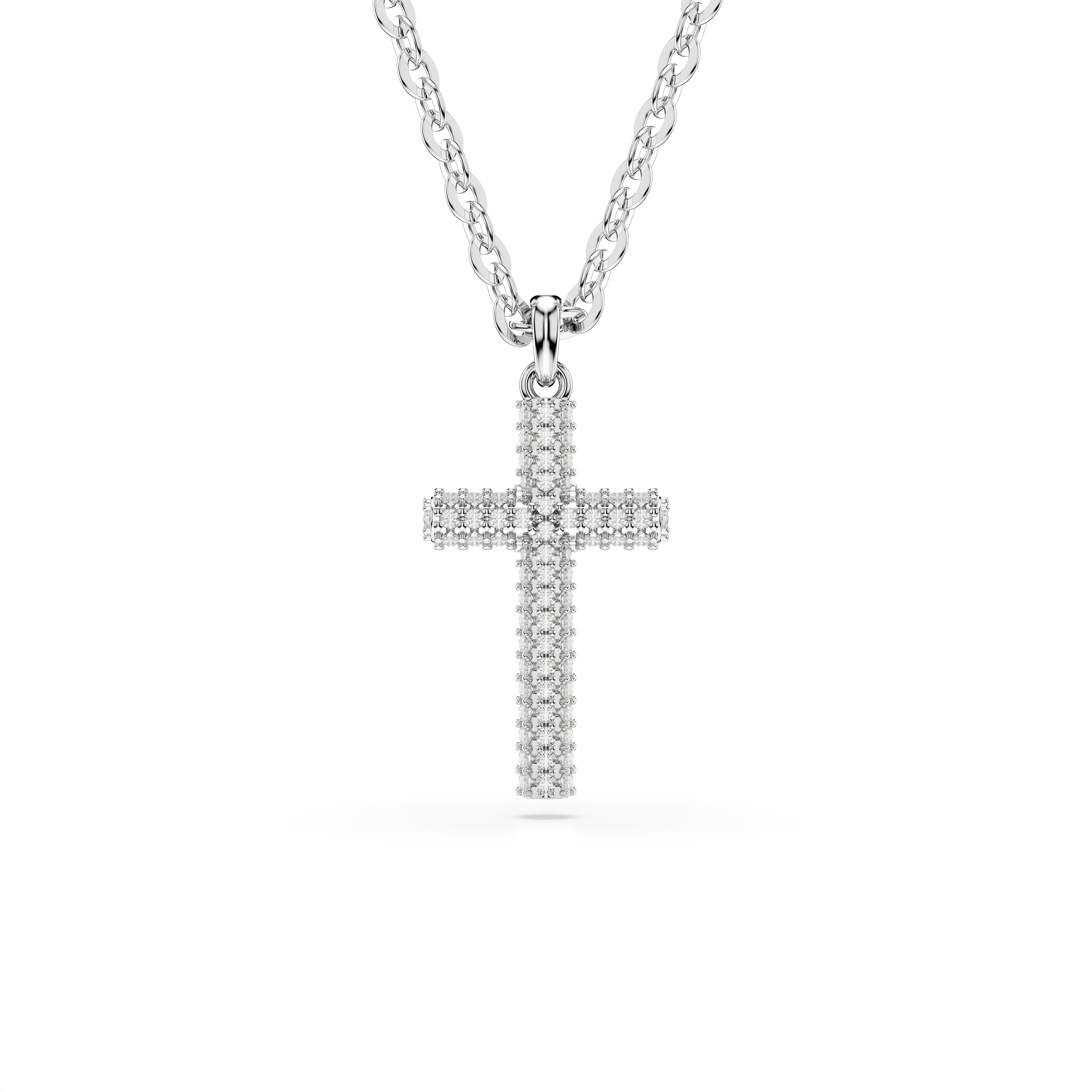 Insigne pendant Pavé/Cross/White/Rhodium plated