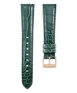 Watch strap 17 mm (0.67") width/Leather with stitching/Green/Rose gold-tone finish