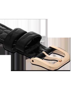 Watch strap 16 mm (0.63") width/Leather with stitching/Black/Rose gold-tone finish