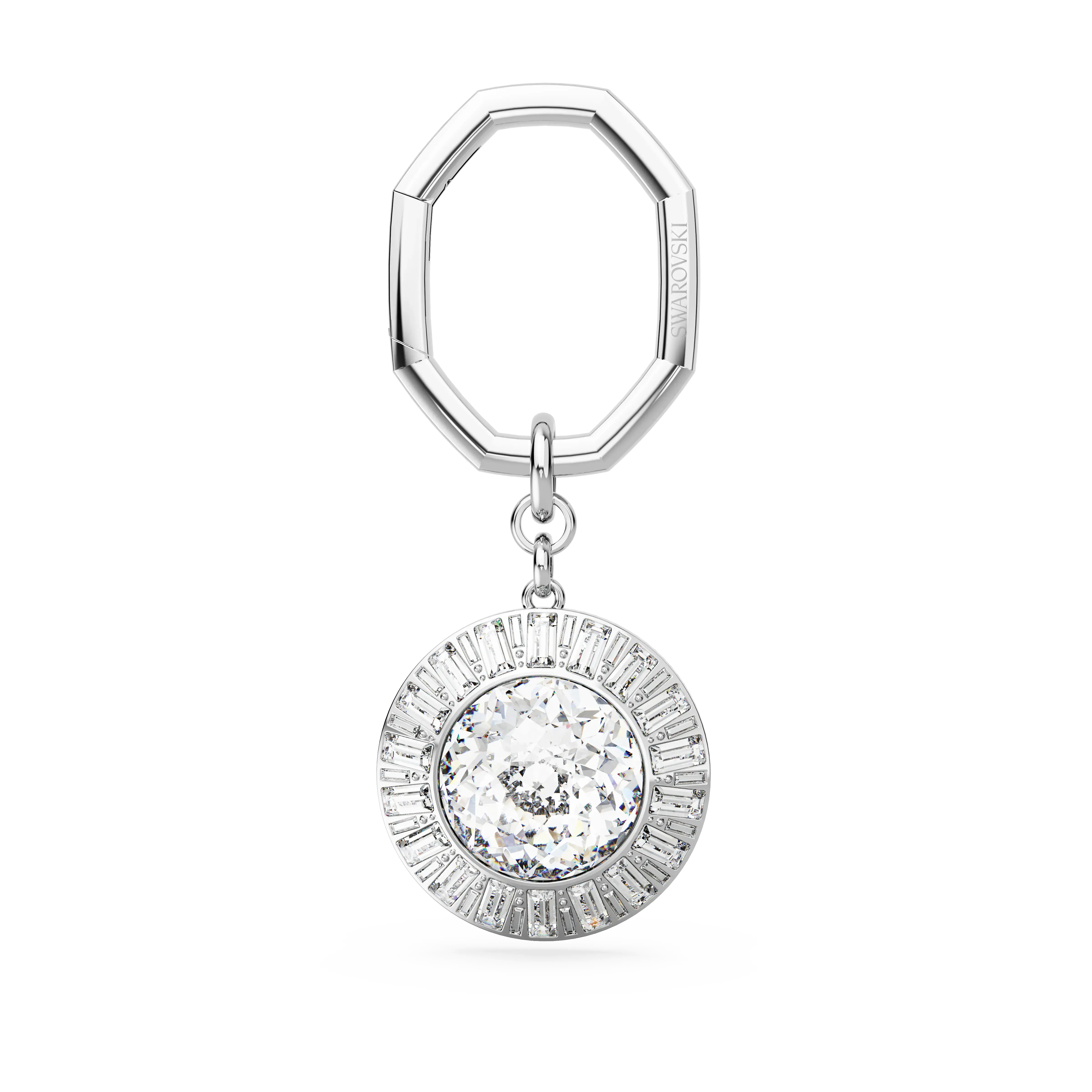 Key ring Round cut/White/Rhodium plated