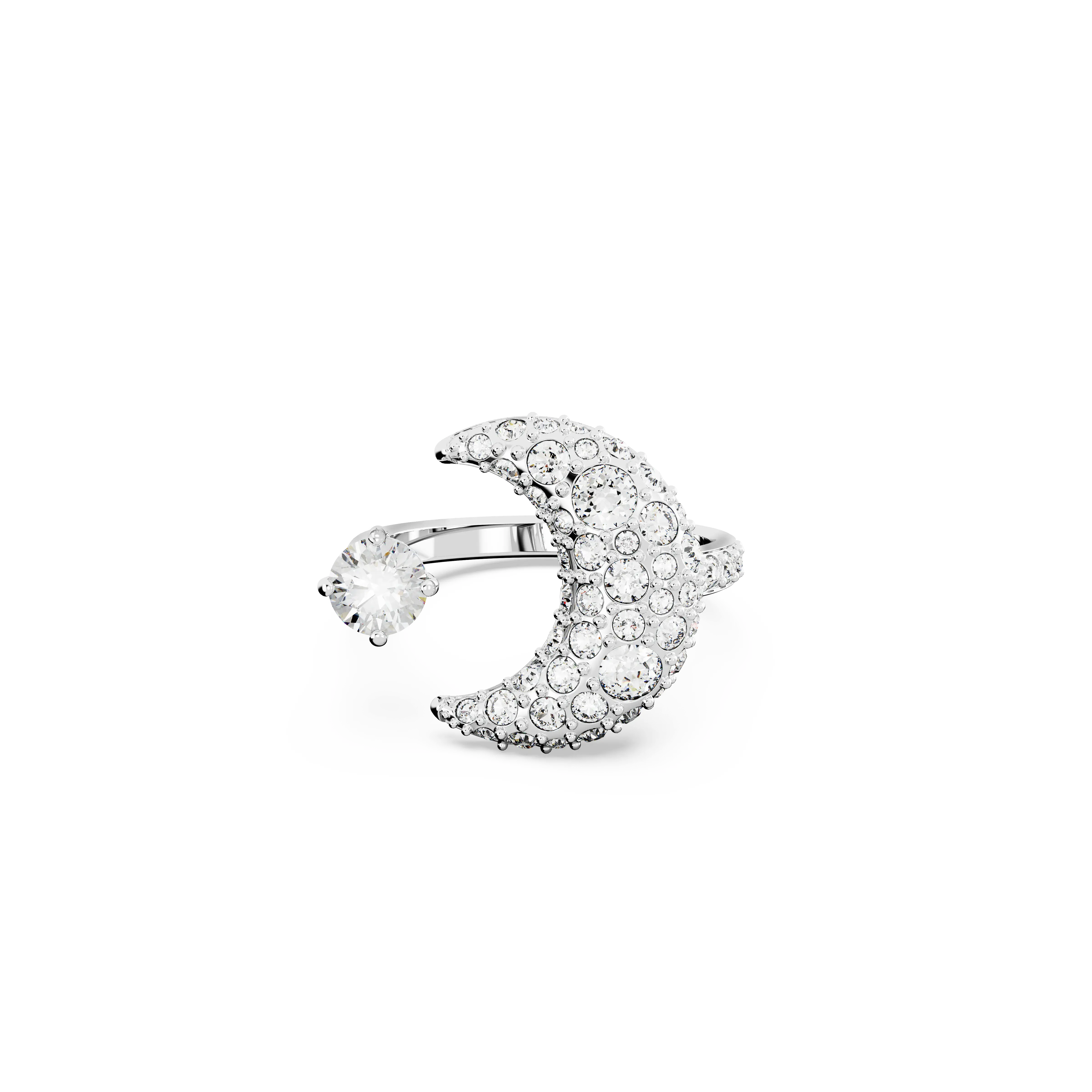 Luna open ring Moon/White/Rhodium plated