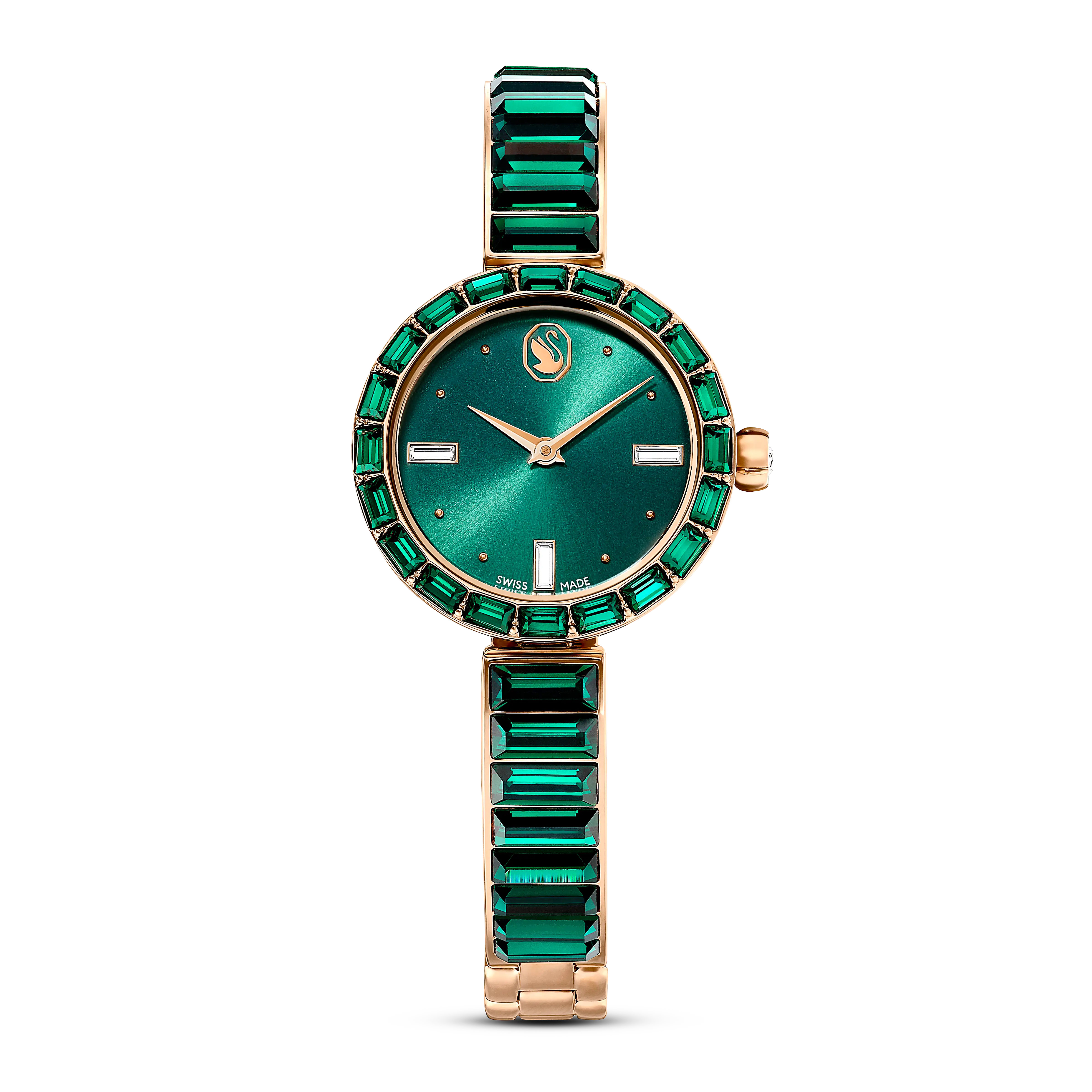 Matrix Bangle watch Swiss Made/Crystal bracelet/Green/Champagne gold-tone finish